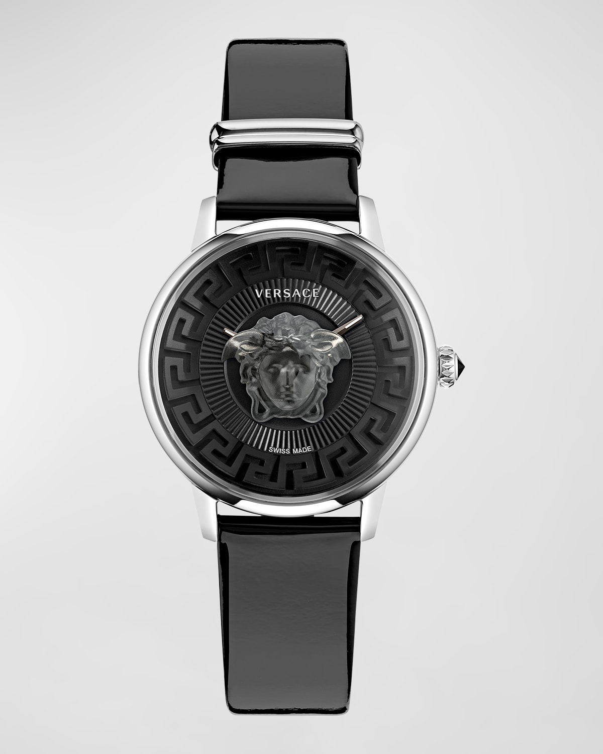 Versace Women's Medusa Alchemy Stainless Steel & Patent Leather Watch In Silver