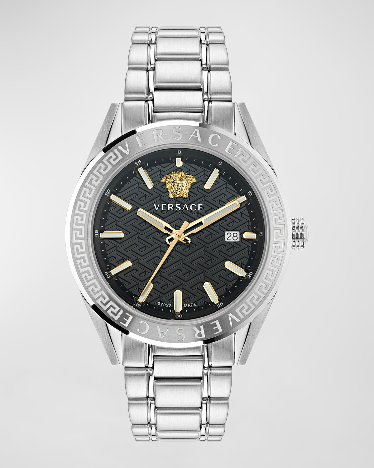 Versace Men's V-code Greca Stainless Steel Bracelet Watch, 42mm In Silver