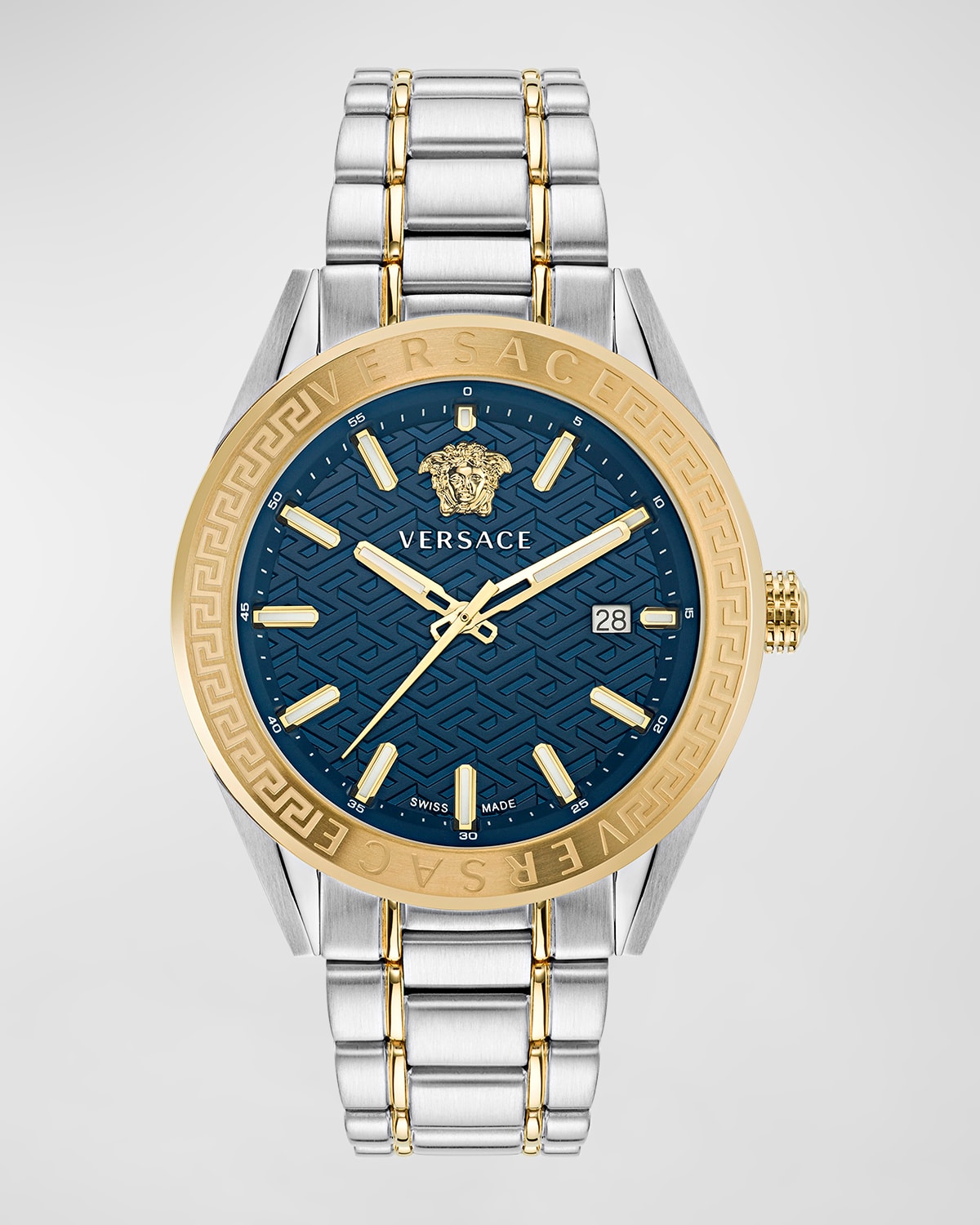 Shop Versace Men's V-code Greca Two-tone Bracelet Watch, 42mm In Two Tone