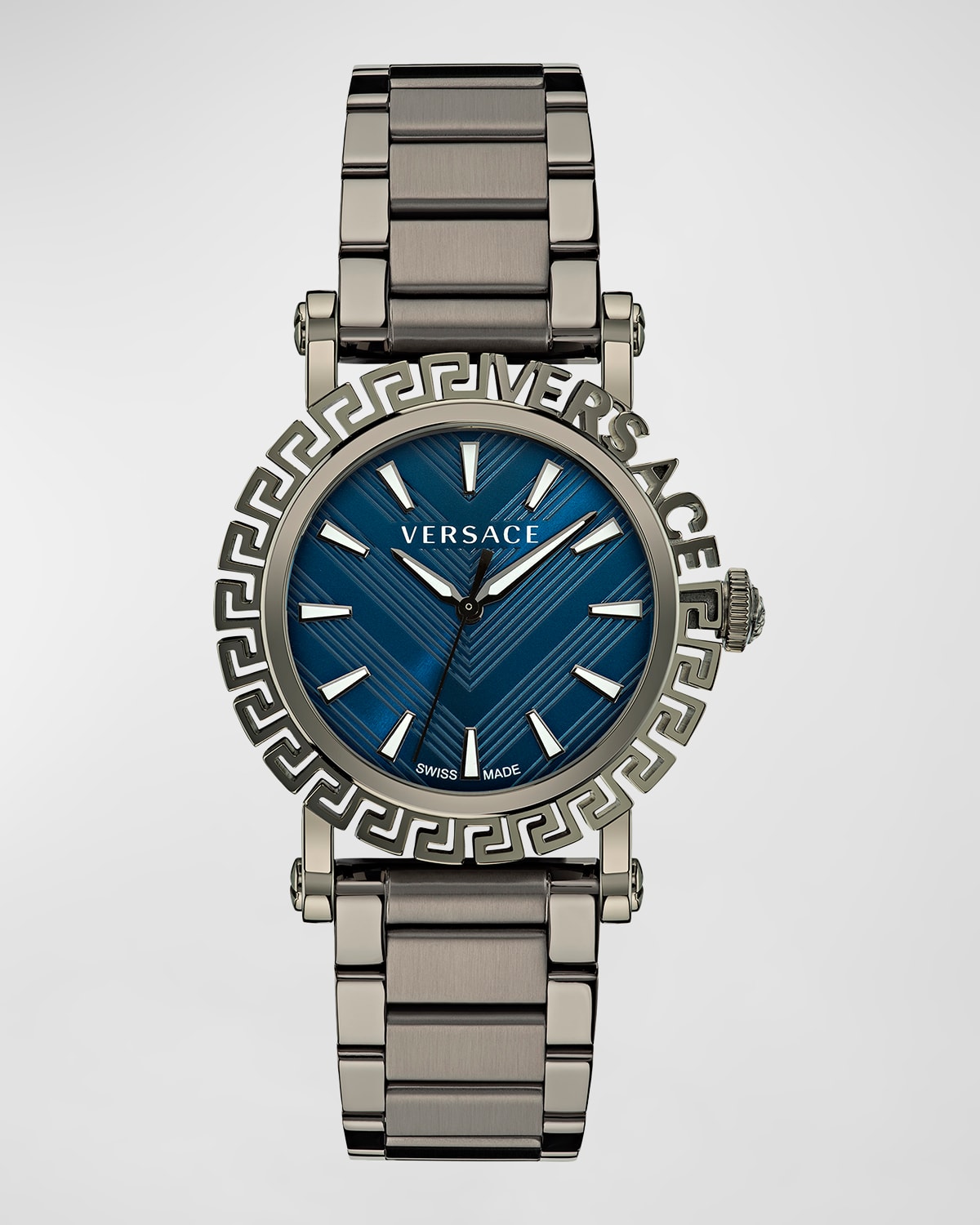 Versace Men's Greca Glam Ip Gunmetal Bracelet Watch, 40mm In Pnul
