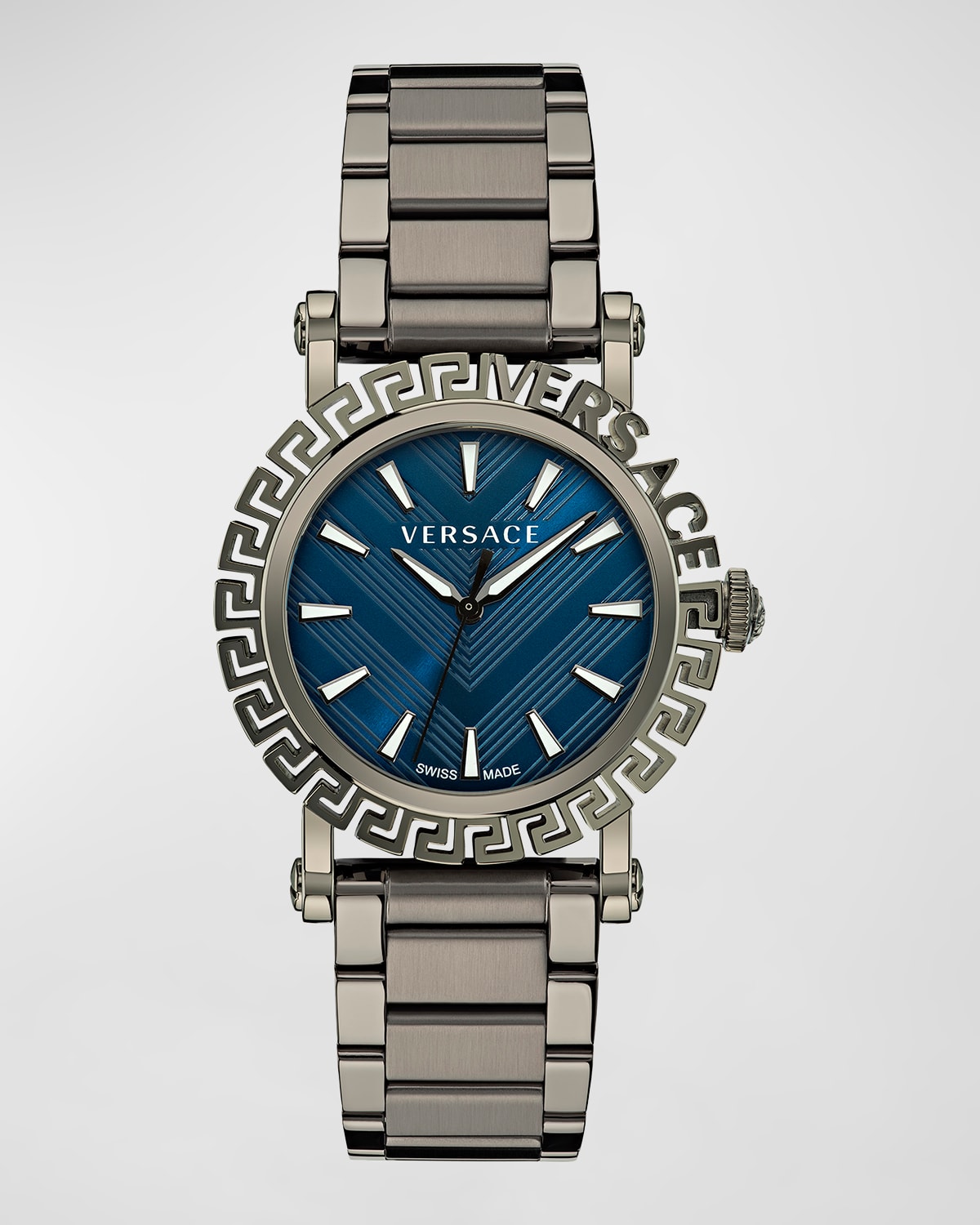 Versace Men's Greca Glam 40mm Gunmetal Tone Stainless Steel Bracelet Watch In Gunmetal