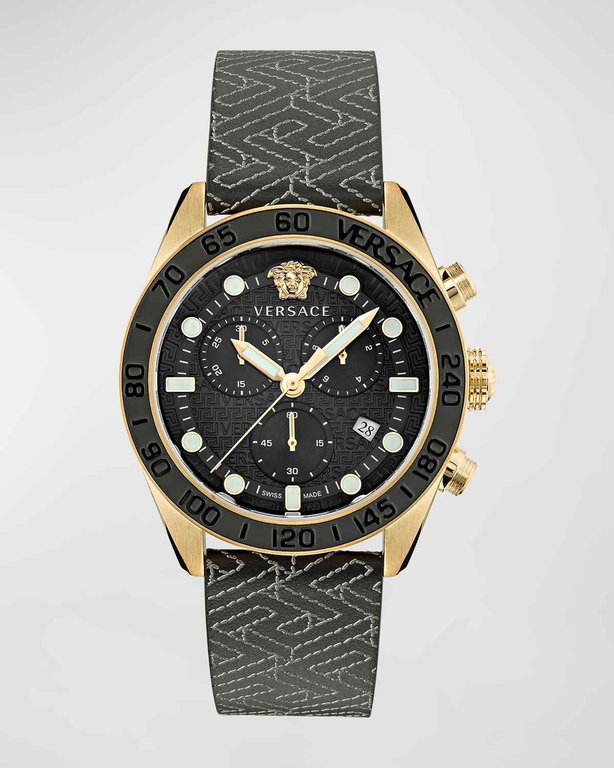 Versace Men's Greca Dome Chronograph Leather Strap Watch, 43mm In Gold