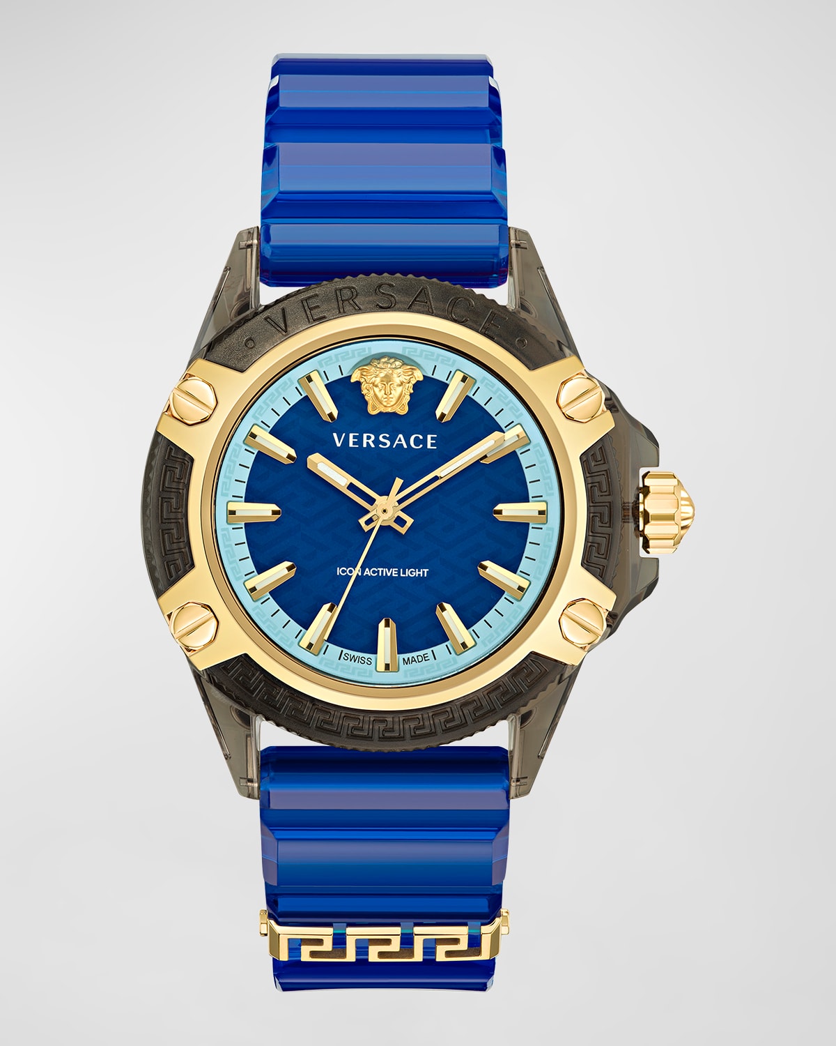 Versace Men's Swiss Icon Active Blue Silicone Strap Watch 42mm In Black