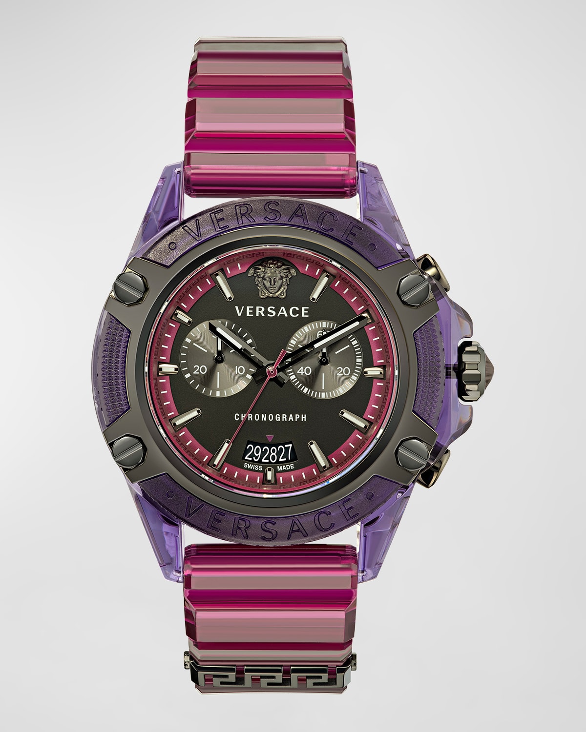 Versace Men's Icon Active Transparent Silicone Chronograph Watch In Purple/pink