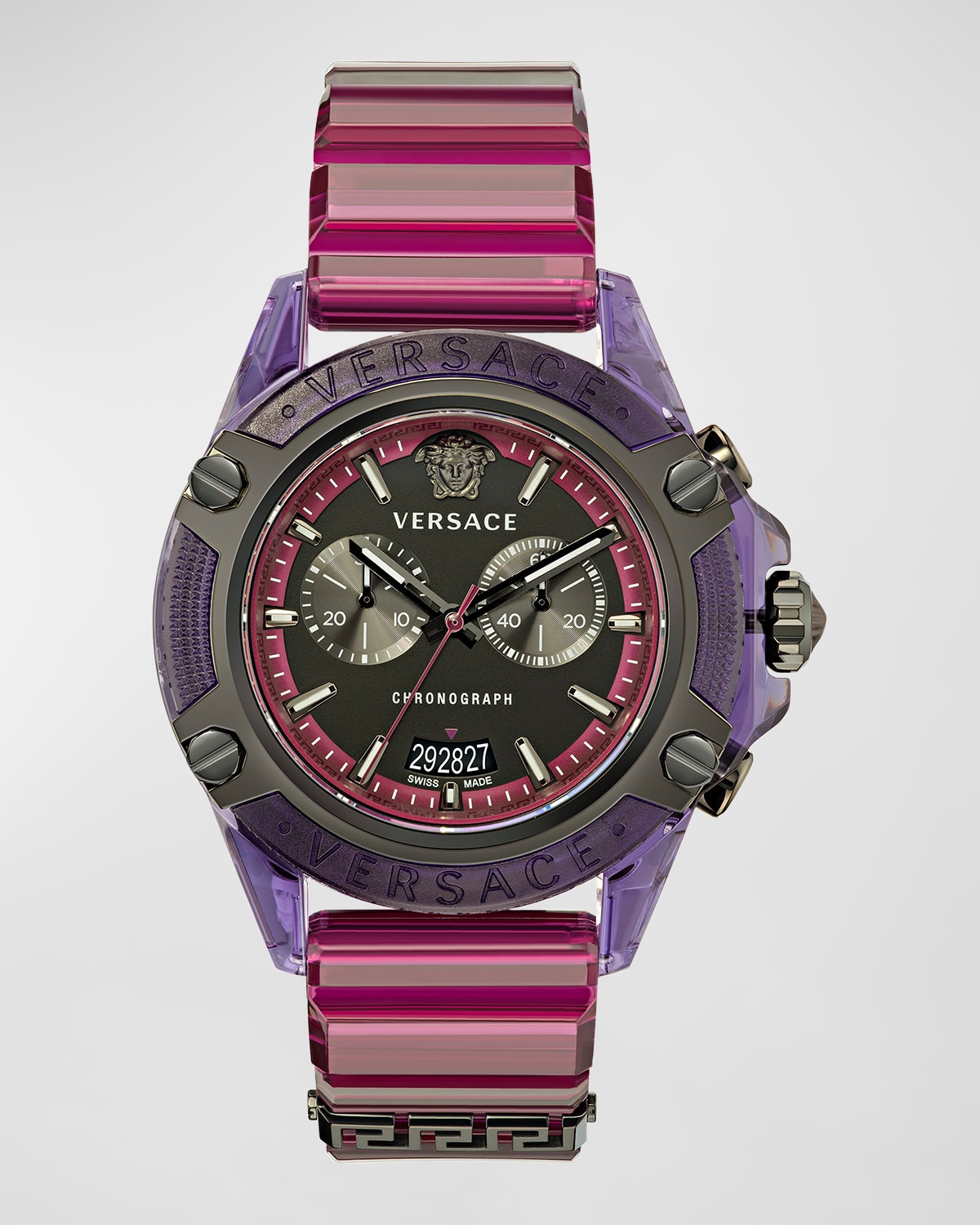 Versace Men's Swiss Chronograph Icon Active Transparent Purple Silicone Strap Watch 44mm In Purple
