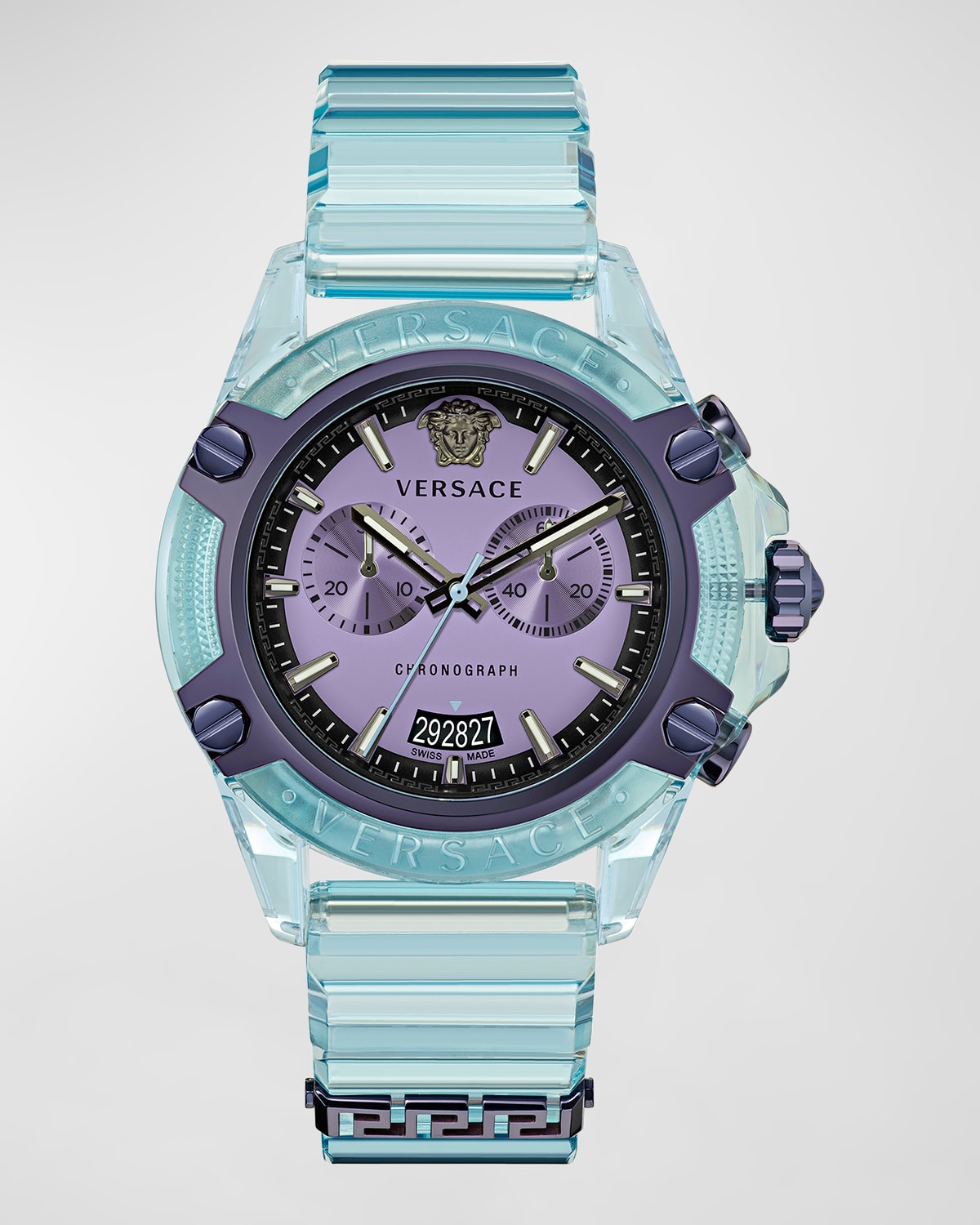 Versace Men's Icon Active Transparent Silicone Chronograph Watch In Purple/blue