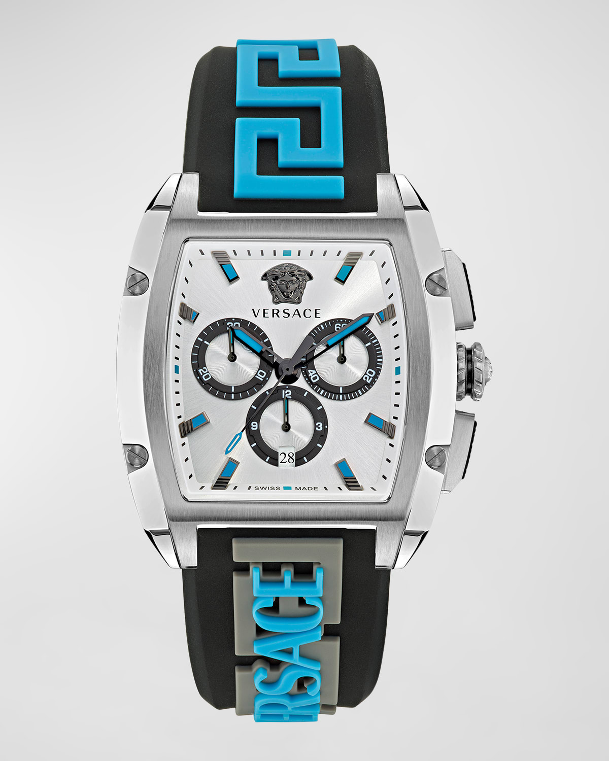 Versace Dominus Chronograph Silicone Strap Watch, 42mm In Silver/blue
