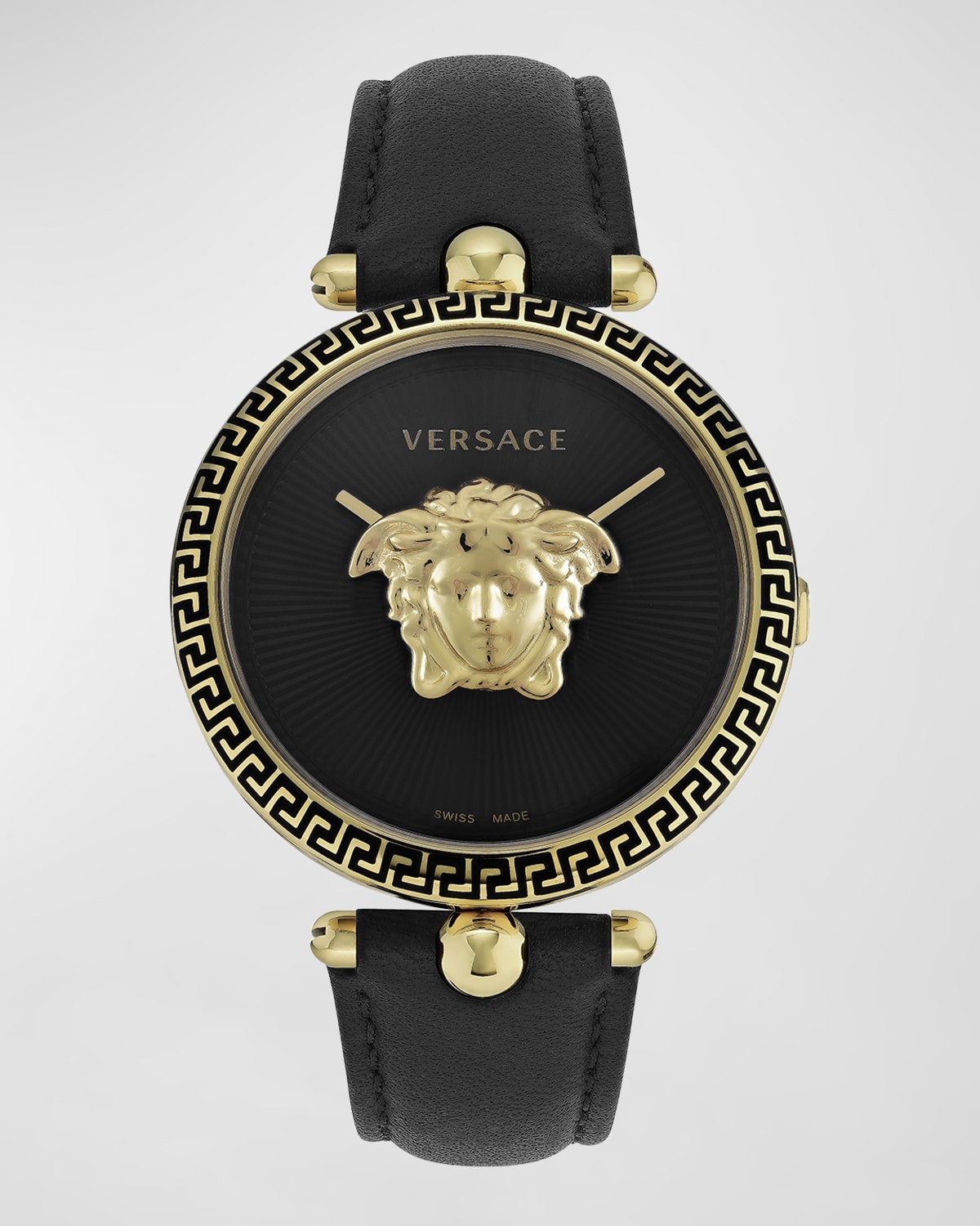 Versace 39mm Palazzo Empire Watch With Leather Strap, Yellow Gold/black