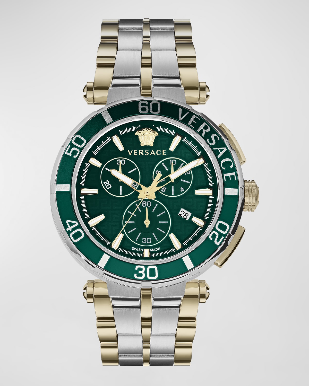 Shop Versace Men's Greca Chrono Two-tone Bracelet Watch, 45mm In Two Tone