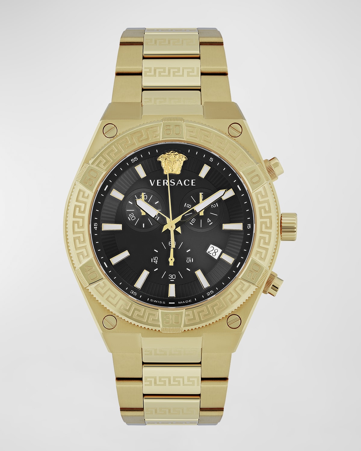 Versace Men's V-sporty Greca Ip Yellow Gold Bracelet Watch, 46mm In Black/gold