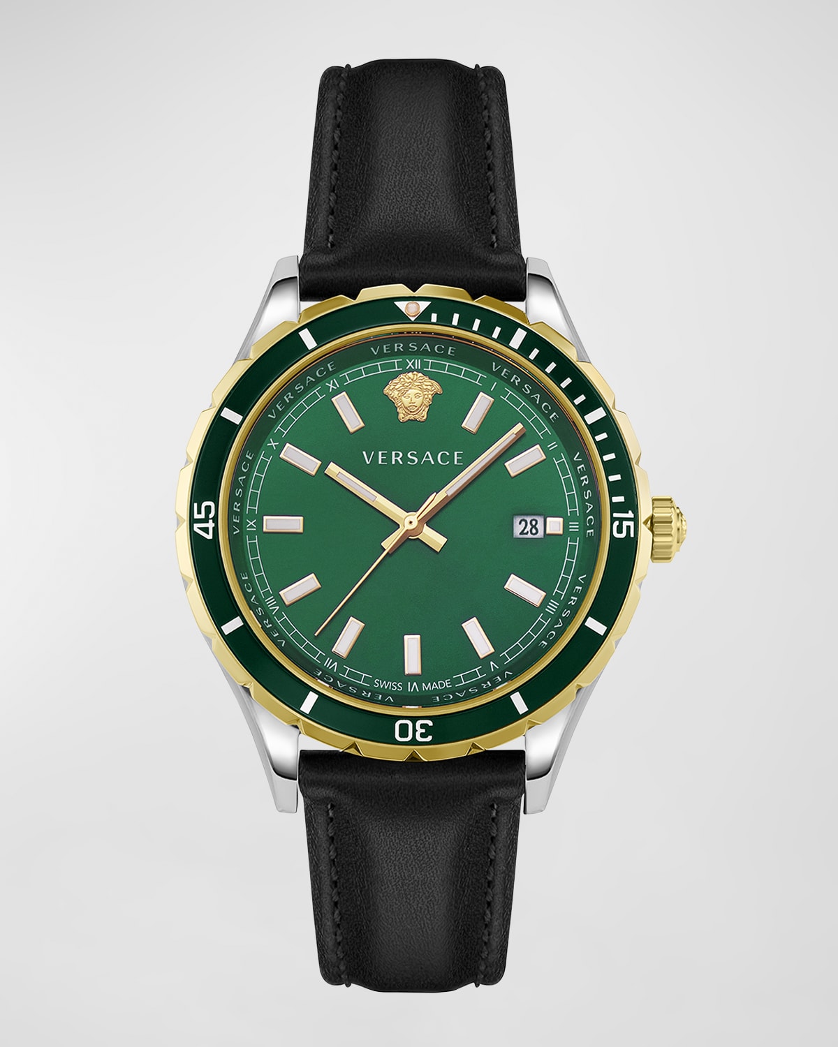 Versace Men's Hellenyium Goldtone Stainless Steel & Leather Watch In Green/black