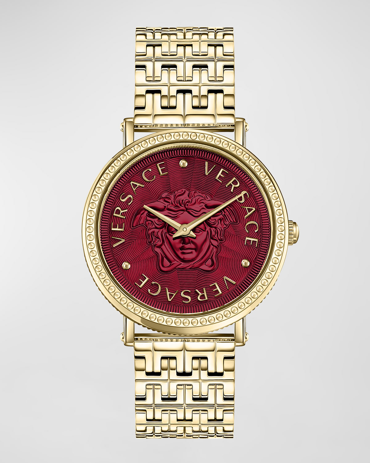 Shop Versace 37mm V-dollar Watch With Bracelet Strap, Yellow Gold/red