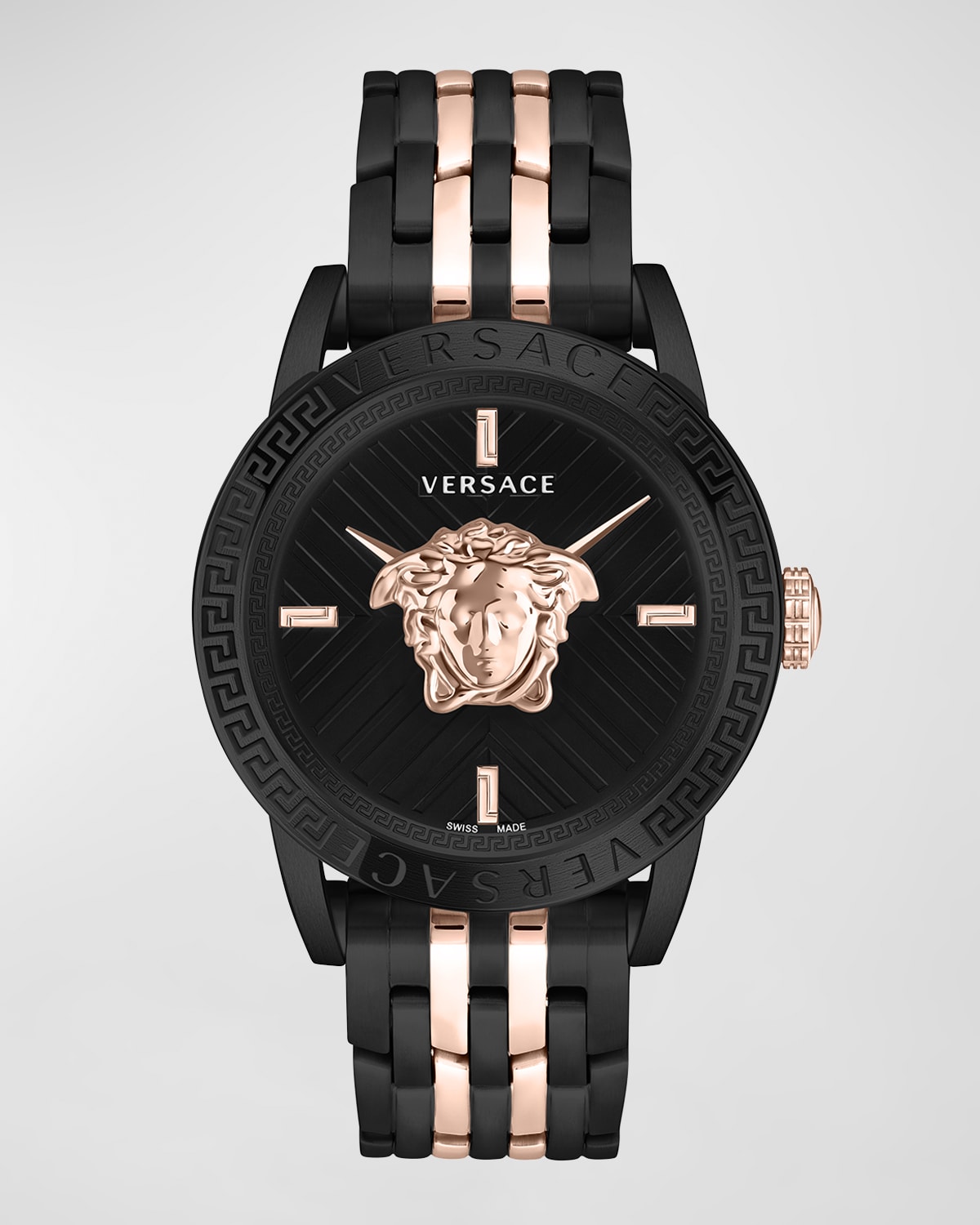 VERSACE MEN'S V-CODE MEDUSA HEAD TWO-TONE BRACELET WATCH, 43MM