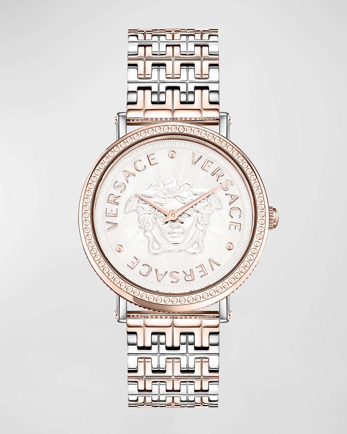 Versace Two-tone Bracelet Watch With Silver Guilloche Dial In Gold