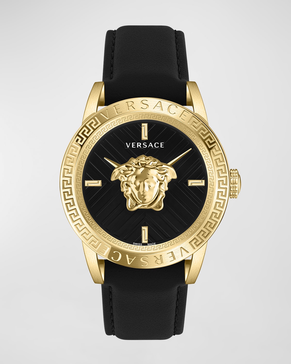 Shop Versace Men's V-code Medusa Head Leather Strap Watch, 43mm In Gold