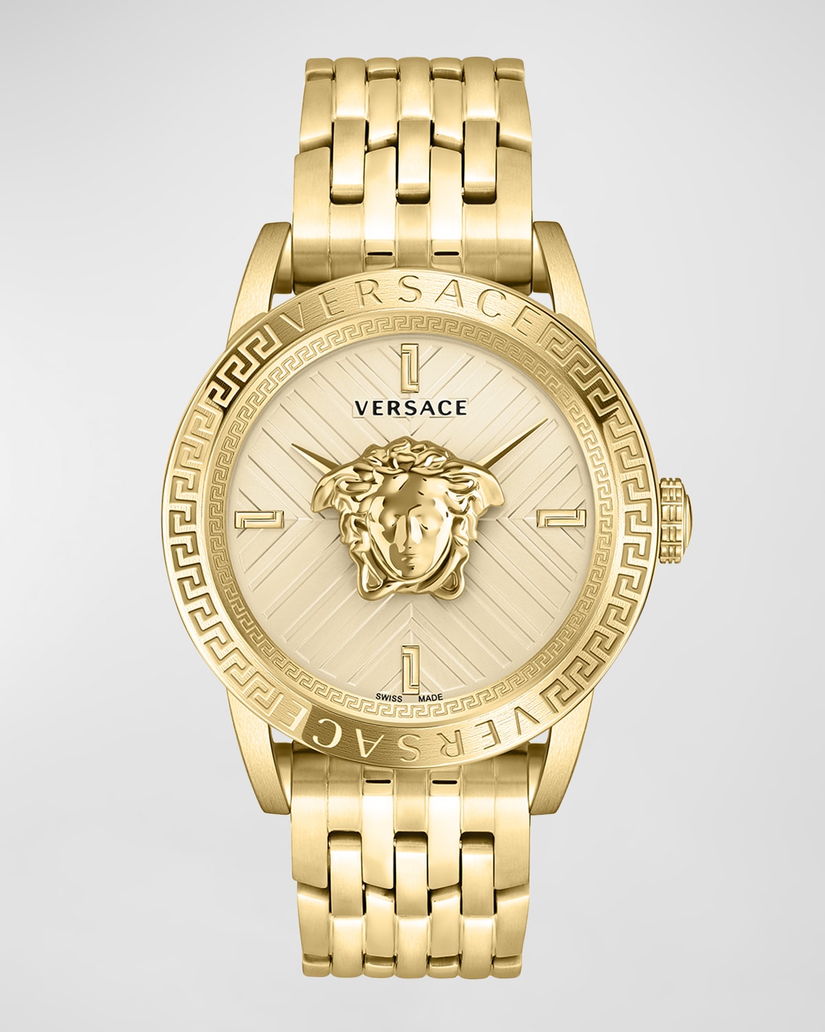 Shop Versace Men's V-code Medusa Head Ip Yellow Gold Bracelet Watch, 43mm