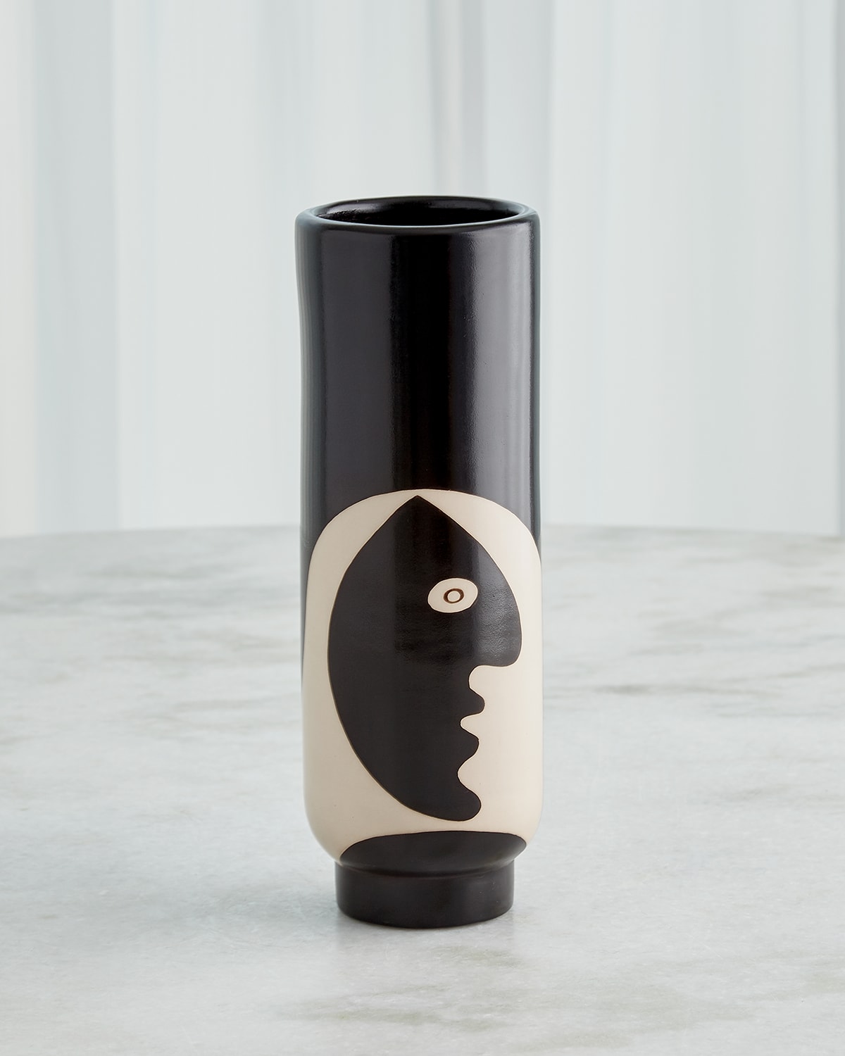 Global Views Simple Face Vase - Black W/ Natural Design
