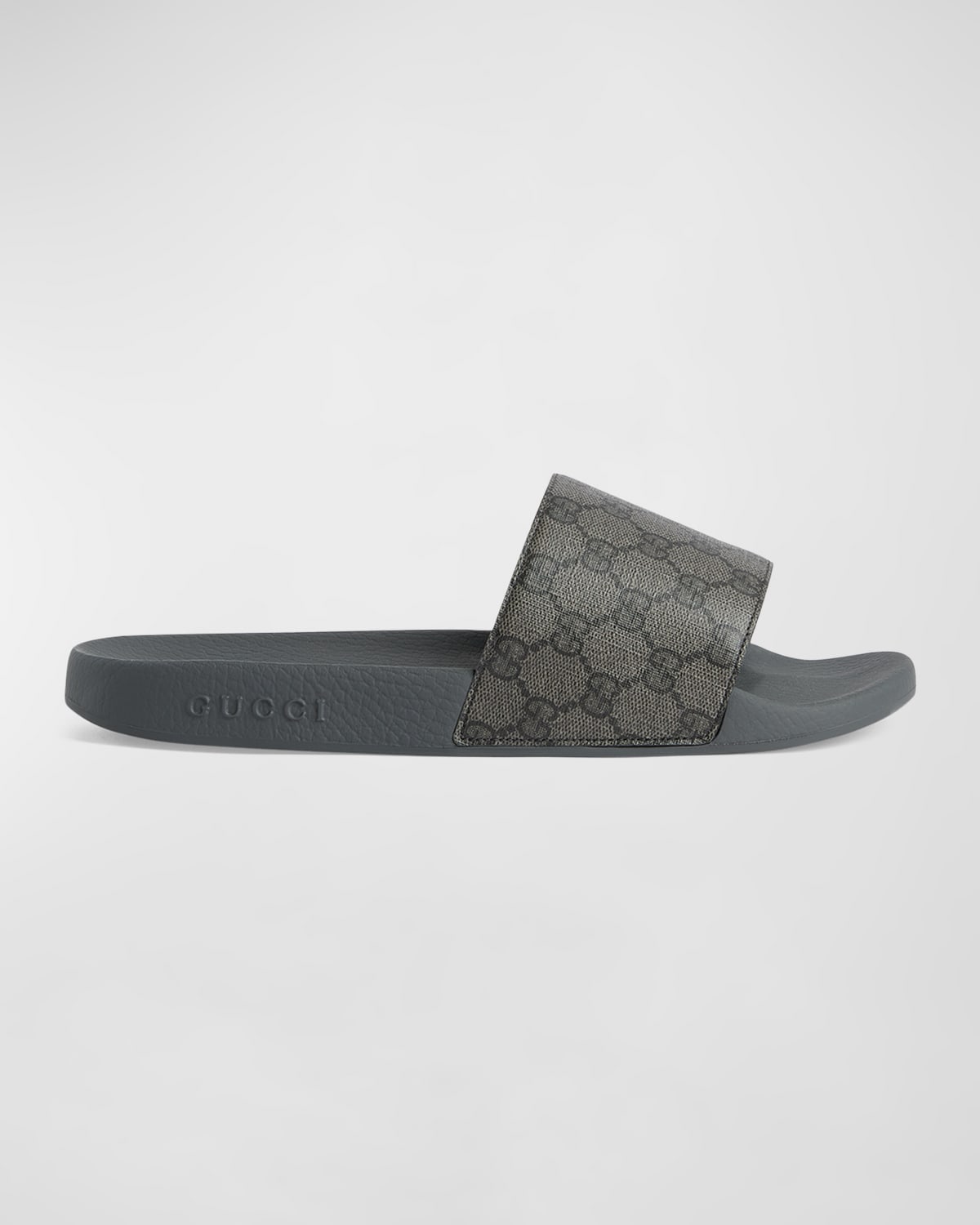 Shop Gucci Men's Gg Supreme Canvas Slide Sandals In Grey