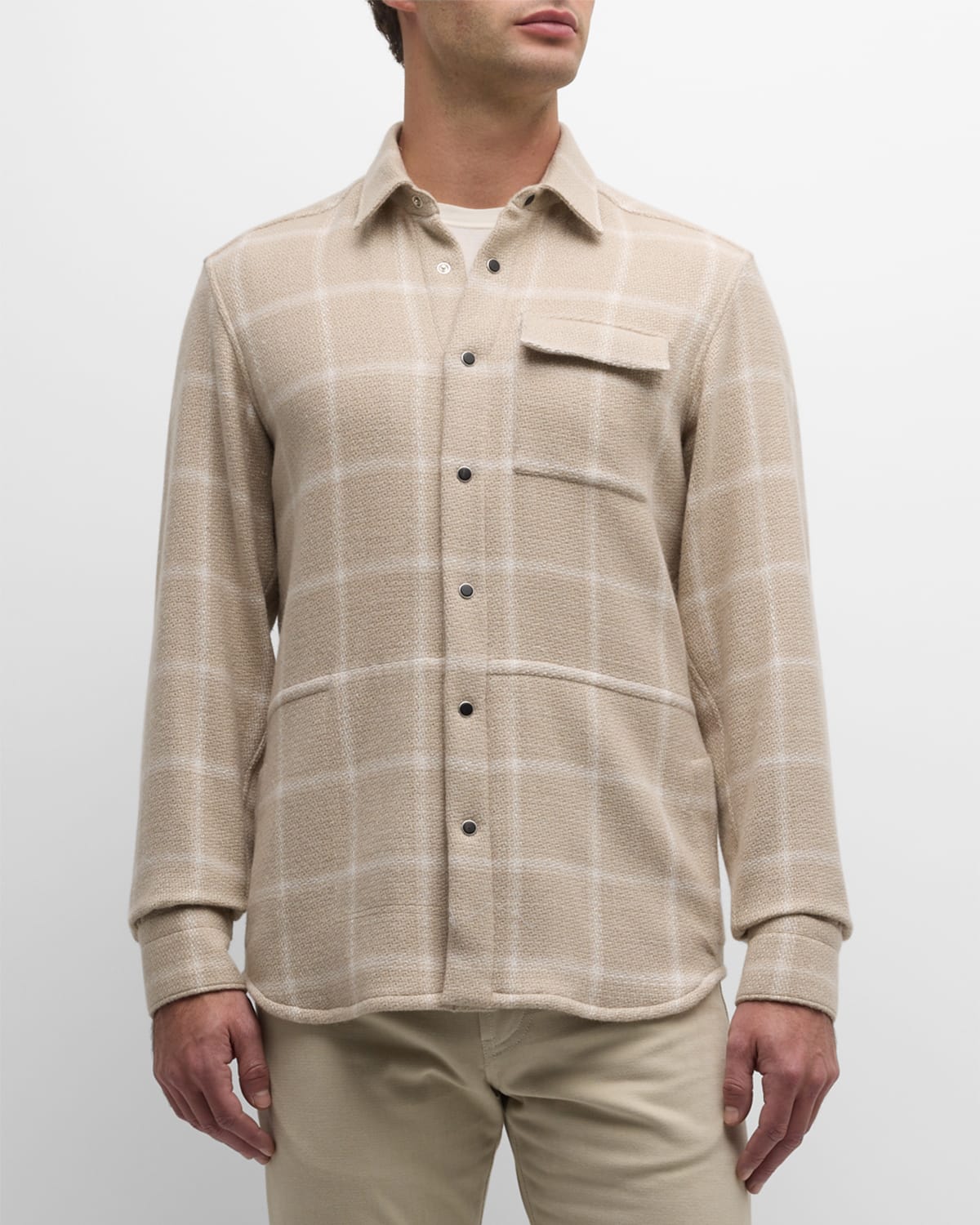 Kiton Men's Cashmere-blend Overshirt In Beige