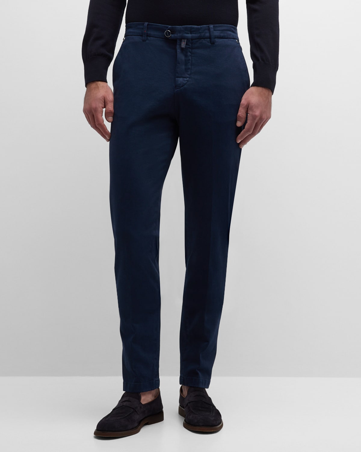 Kiton Men's Slim-fit Flat-front Trousers In Navy