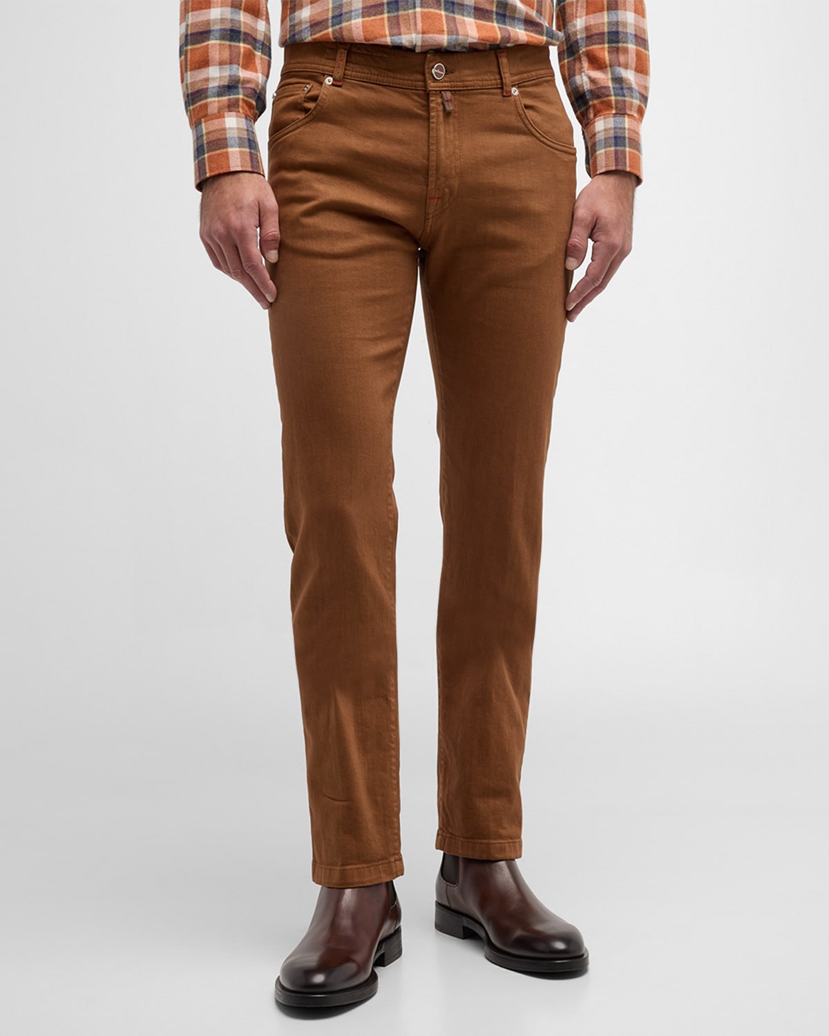 Kiton Men's Linen-cotton 5-pocket Pants In Rust