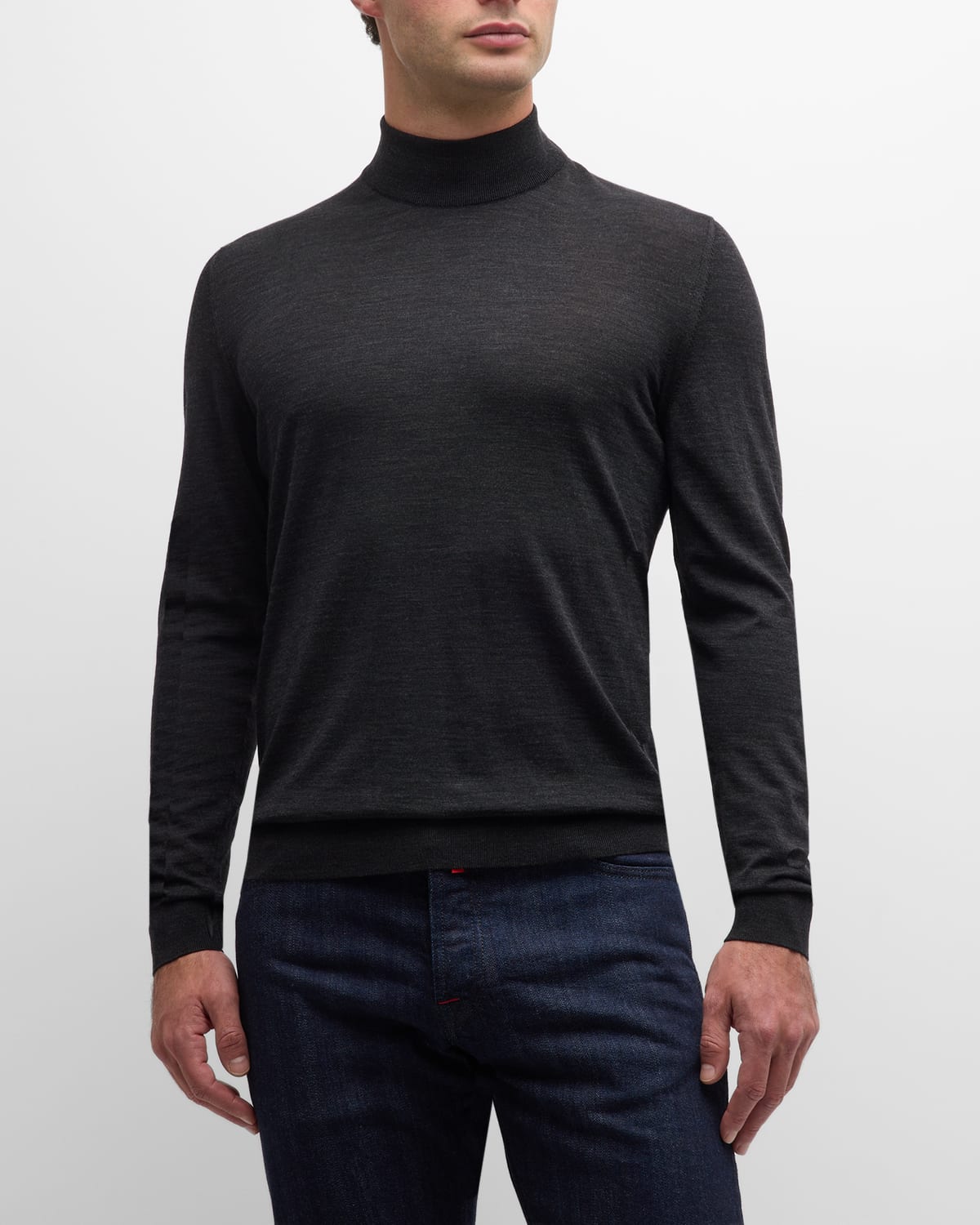 Kiton Men's Wool Mock Neck Sweater In Dark Gray