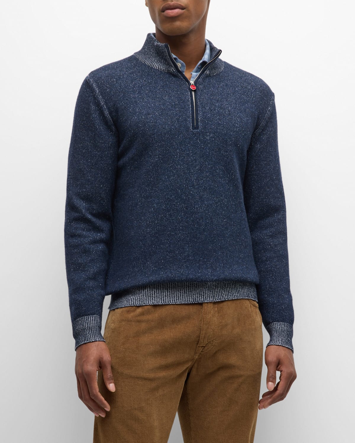 Kiton Men's Cashmere Melange Quarter-zip Sweater In Navy