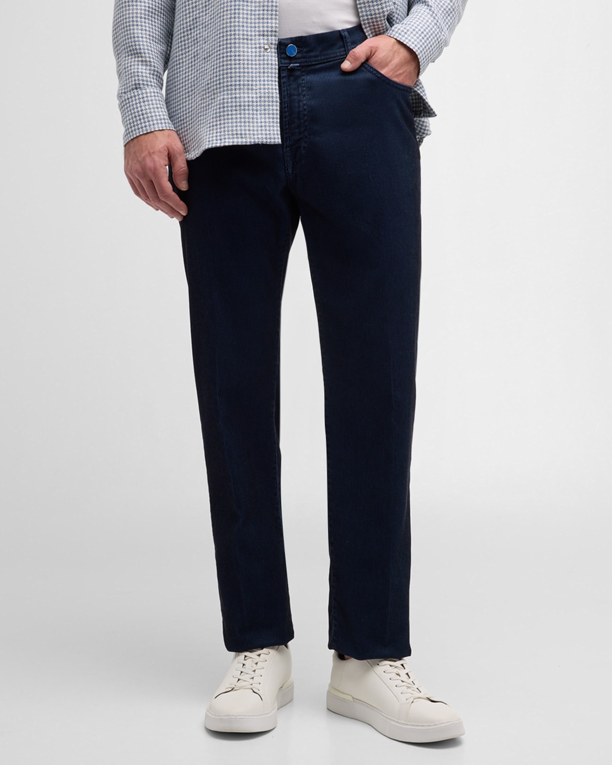 Shop Kiton Men's Corduroy Straight-fit 5-pocket Pants In Blue