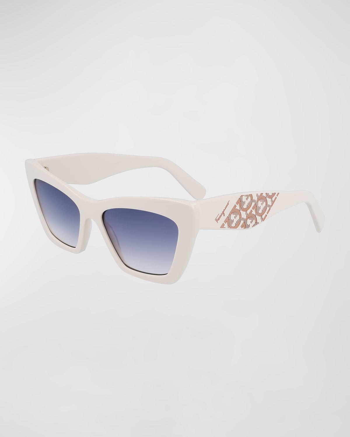 Ferragamo Gancini Foil Print Cat-eye Sunglasses In Ivory