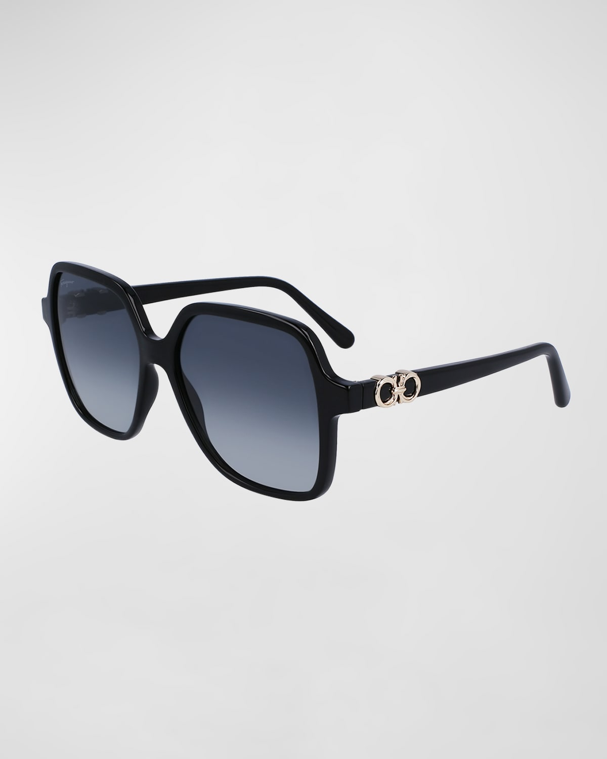 Ferragamo Gancini Classic Square Acetate Sunglasses In Black/blue Gradient