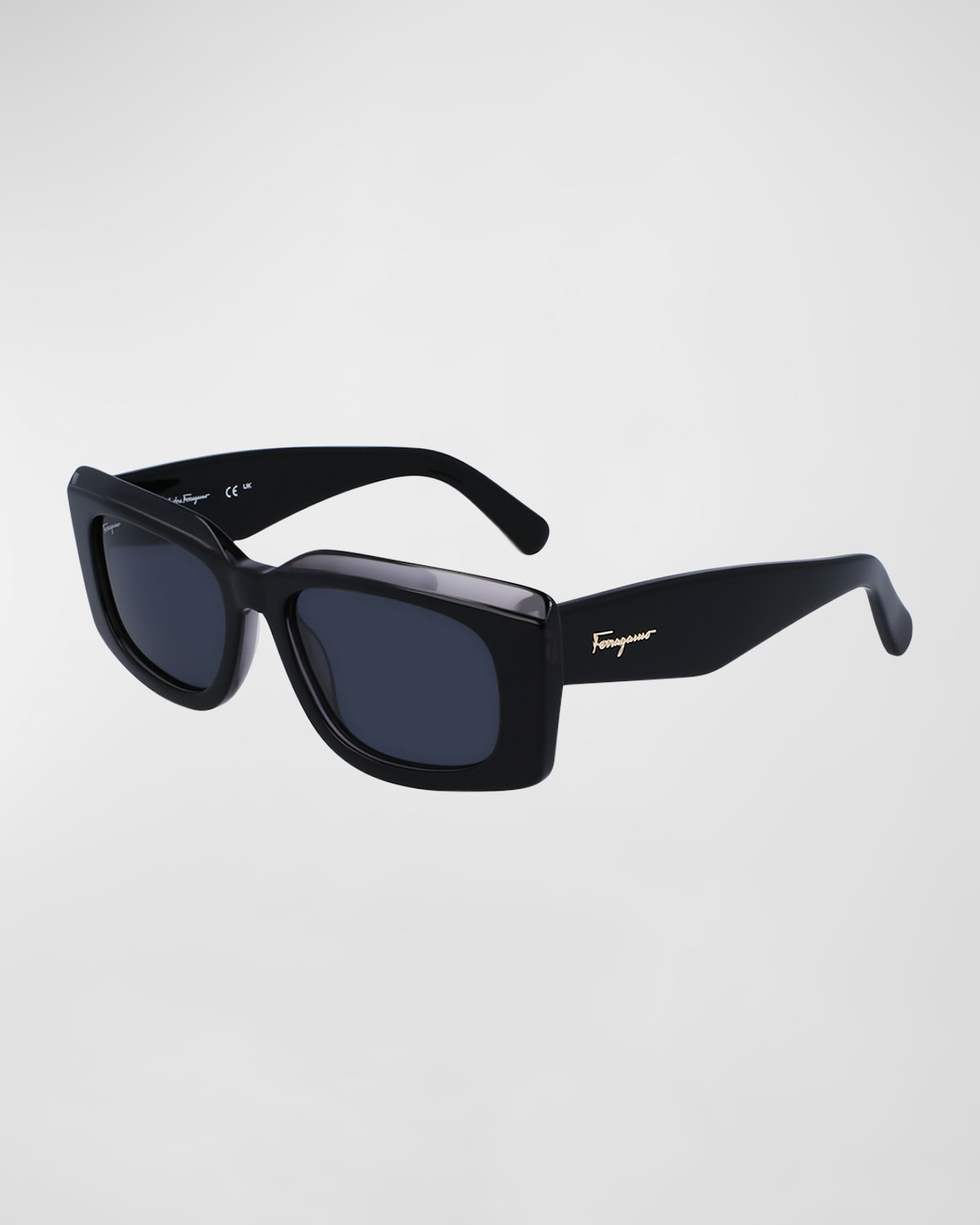 Shop Ferragamo Logo Acetate Rectangle Sunglasses In Dark Grey Grey