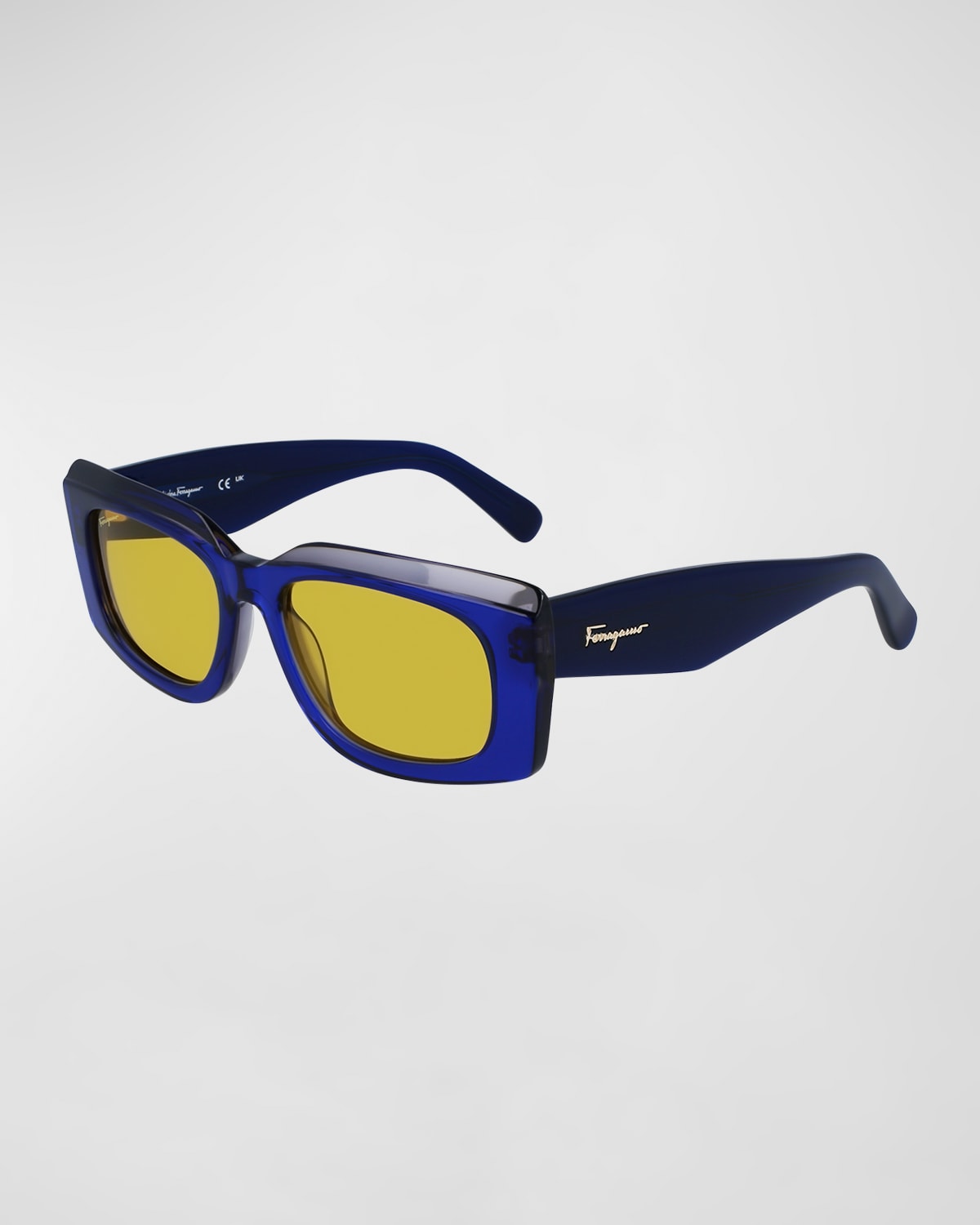 Ferragamo Logo Acetate Rectangle Sunglasses In Blue Grey