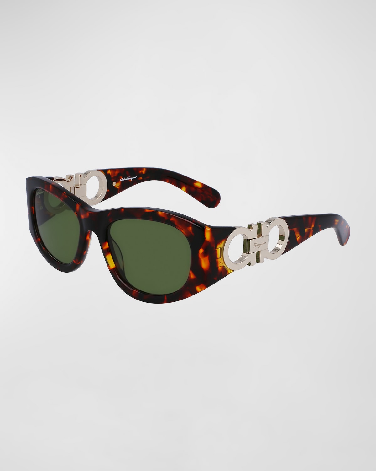 Shop Ferragamo Gancini Round Acetate Sunglasses In Dark Tortoise