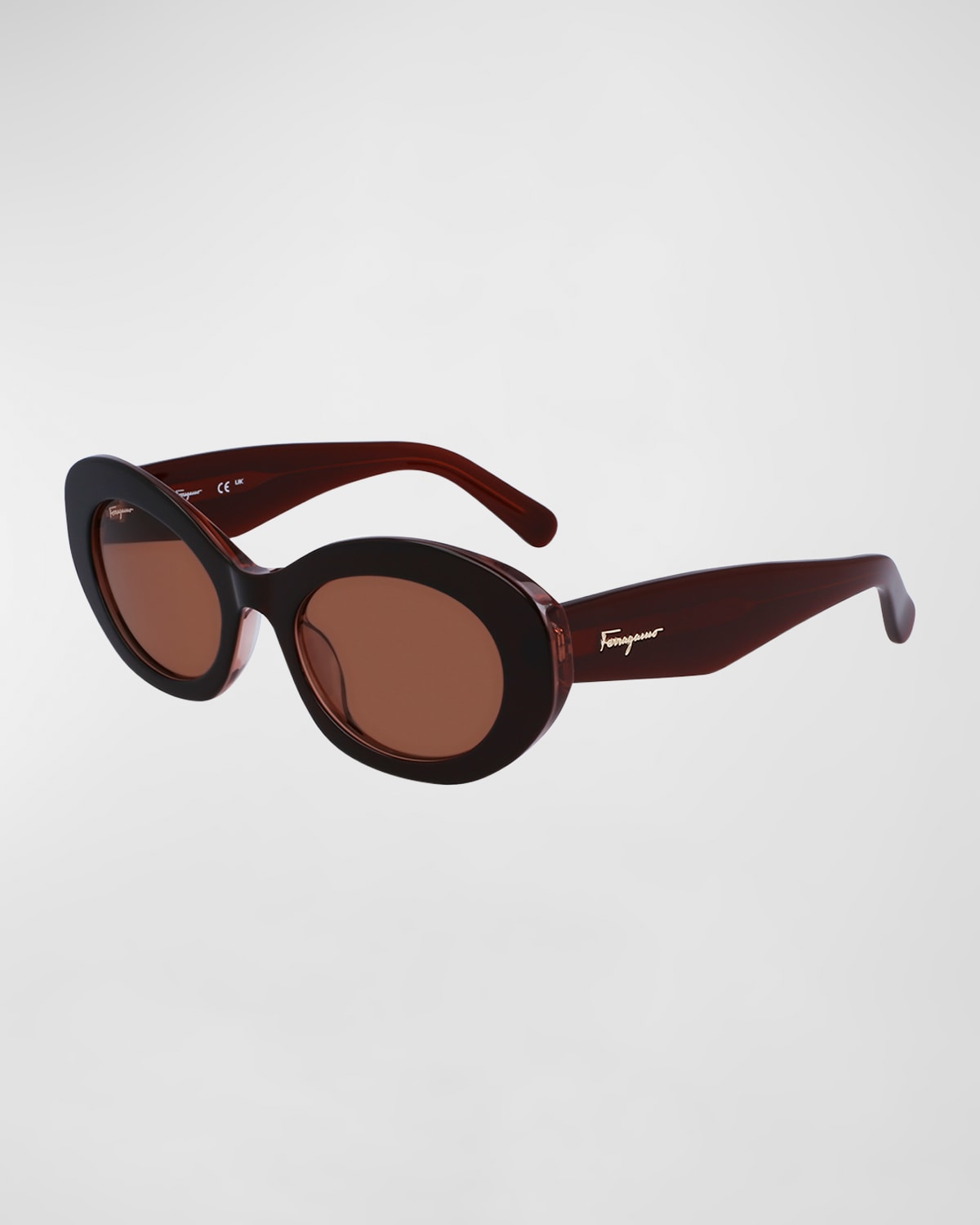 Ferragamo Logo Acetate Oval Sunglasses In Brown Nude