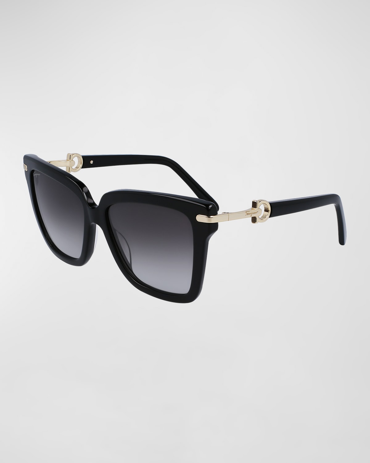 Ferragamo Gancini Square Acetate Sunglasses In Black Gold