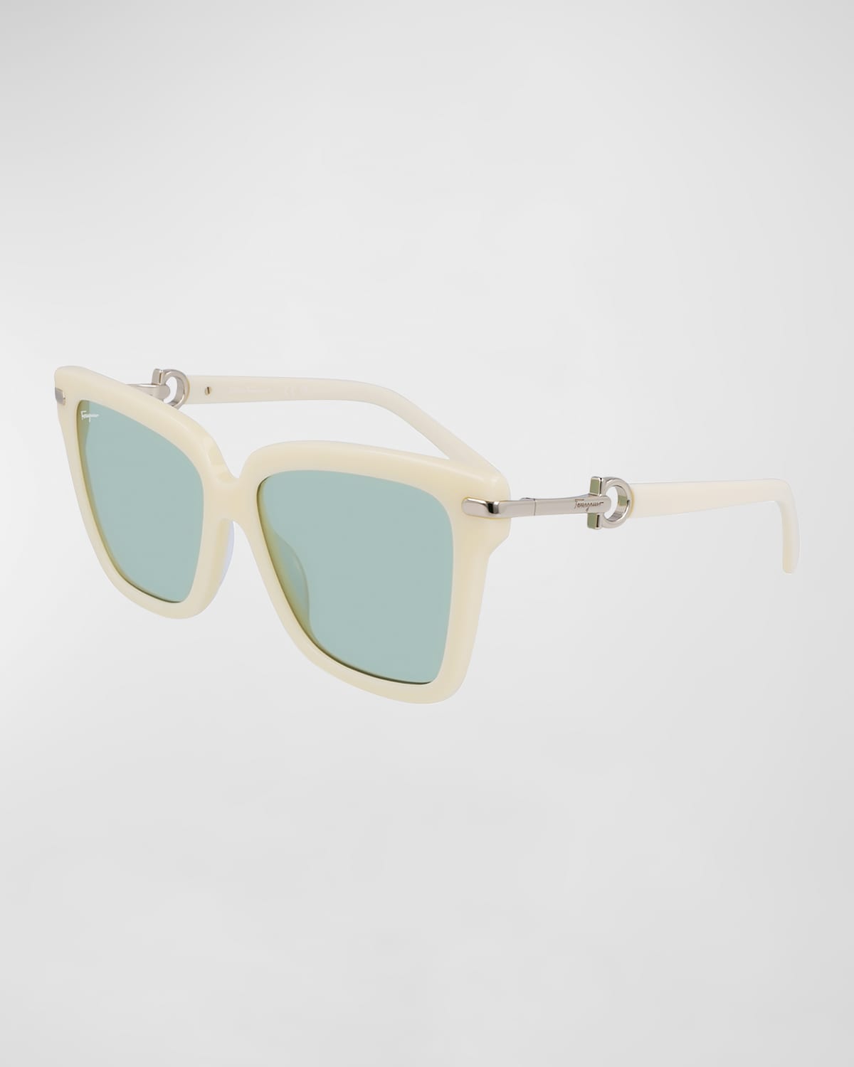 Shop Ferragamo Gancini Square Acetate Sunglasses In 103 Ivory