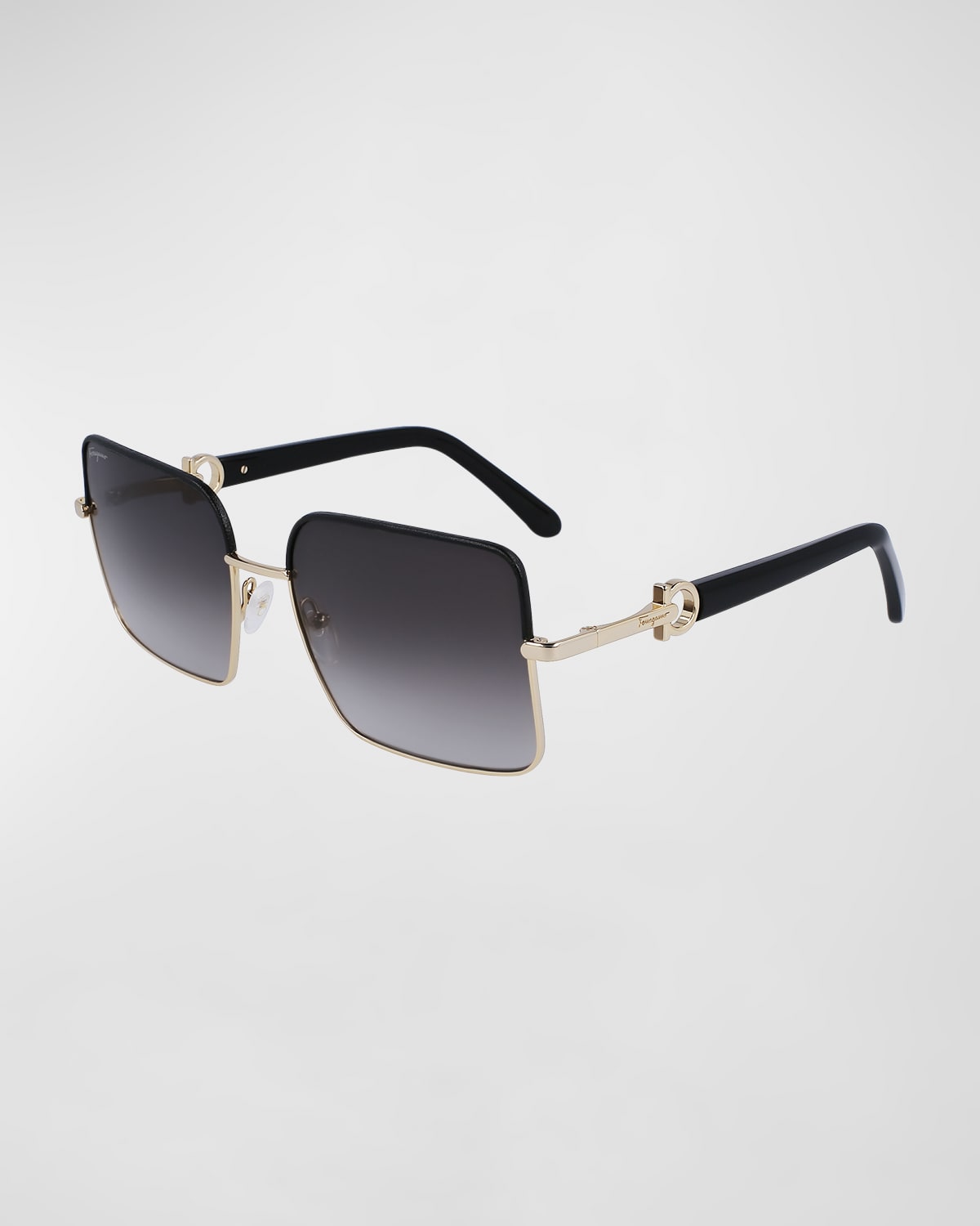 Shop Ferragamo Gancio Square Mixed-media Sunglasses In Gold Black