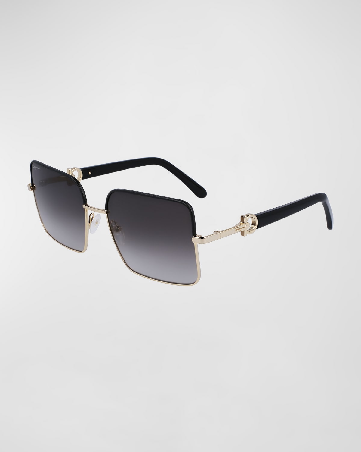 Ferragamo Gancio Square Mixed-media Sunglasses In Gold Black