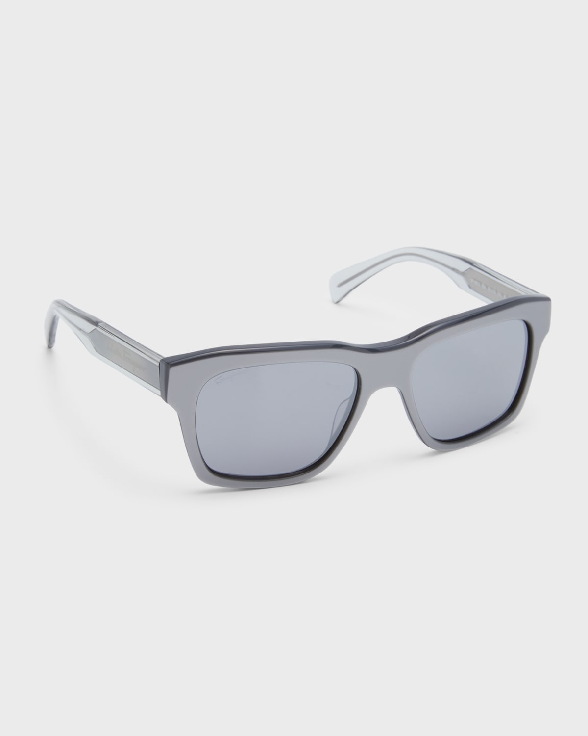 Shop Ferragamo Men's Gradient Temple Square Sunglasses In Metallic Grey