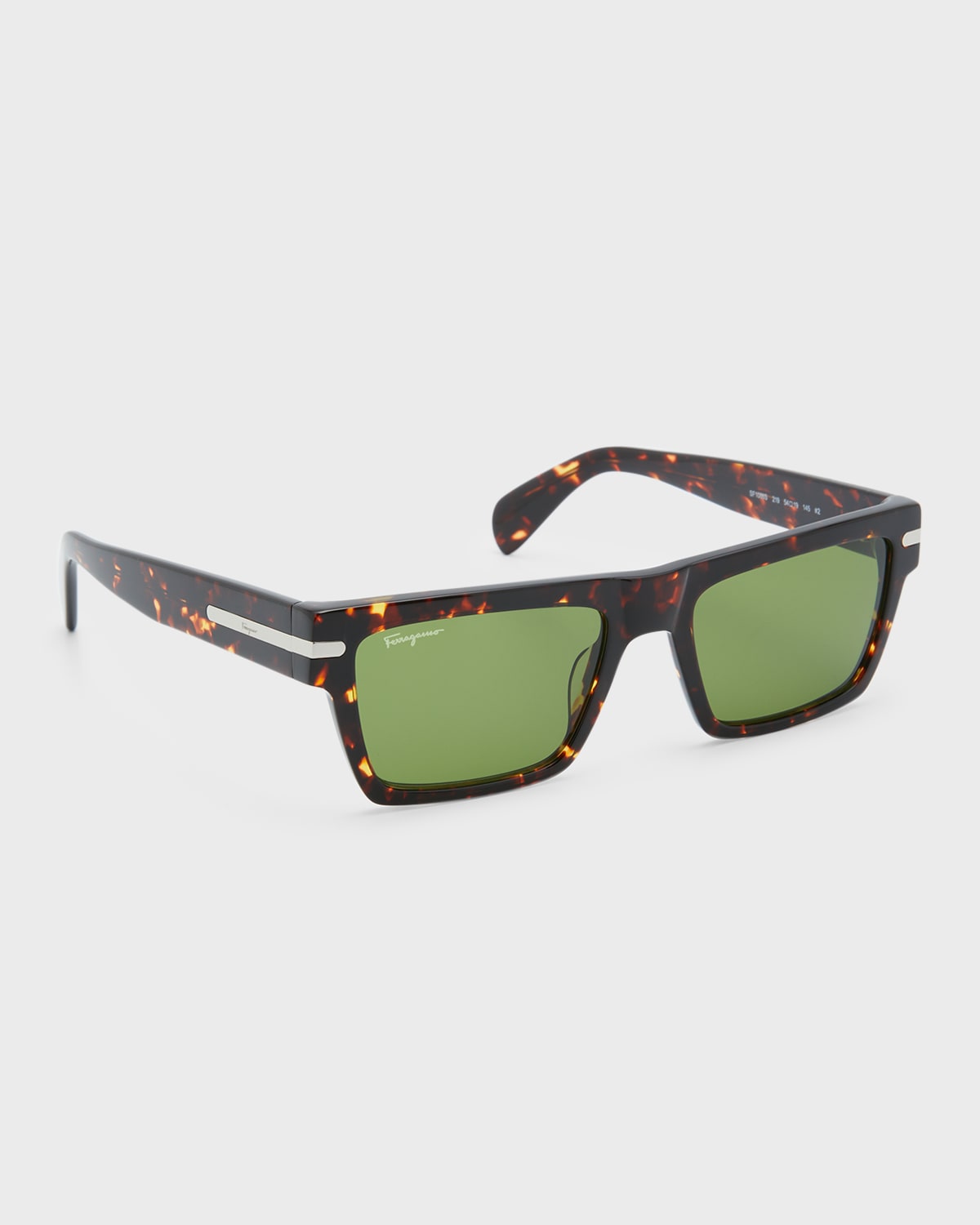 Shop Ferragamo Men's Classic Logo Rectangle Acetate Sunglasses In Dark Tortoise