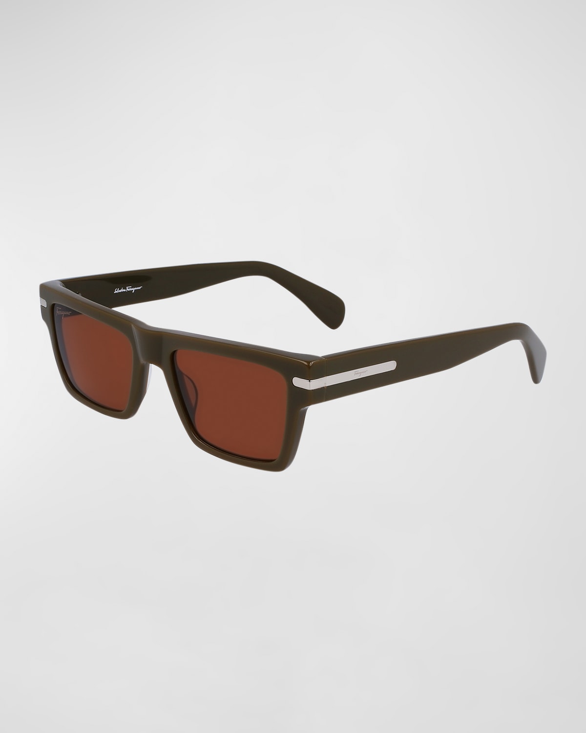Shop Ferragamo Men's Classic Logo Rectangle Acetate Sunglasses In Dark Khaki