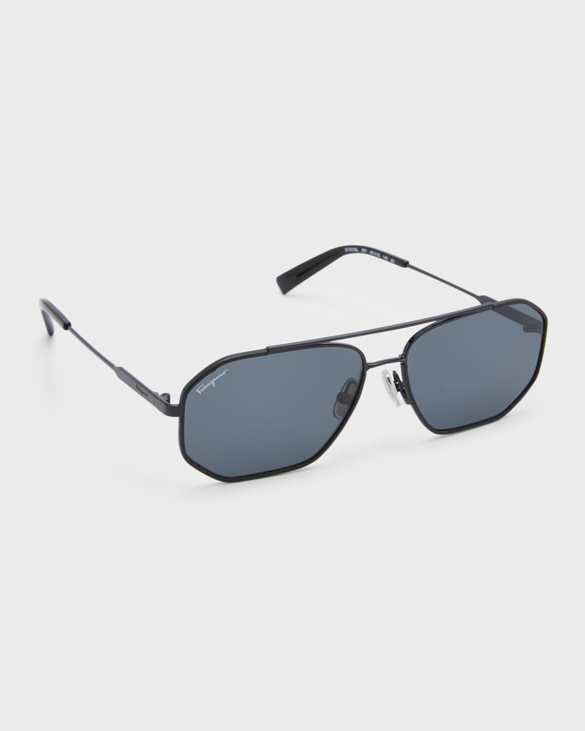Ferragamo Men's Metal And Leather Navigator Sunglasses In Black