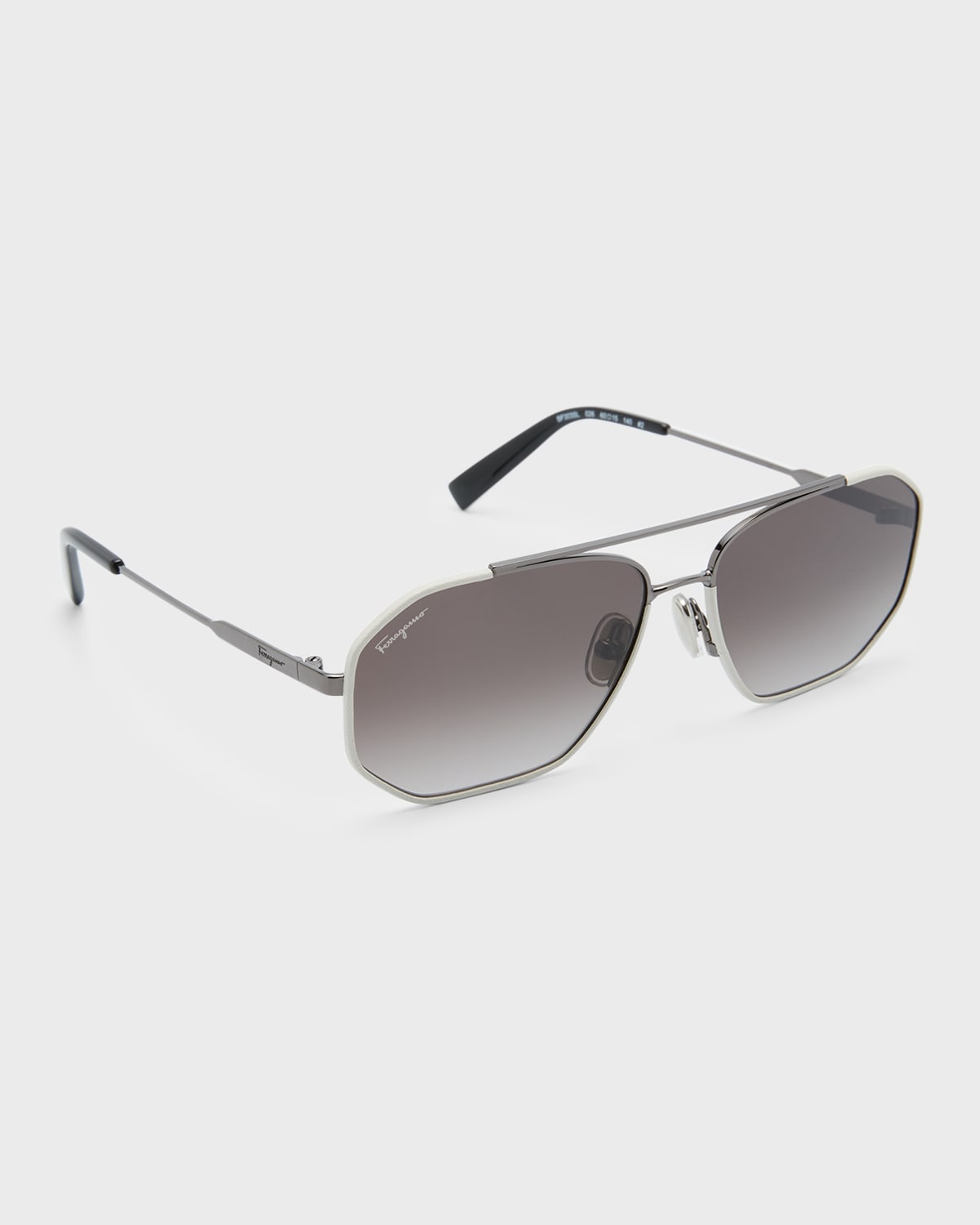 Ferragamo Men's Metal And Leather Navigator Sunglasses In Dark Ruthenium Wh