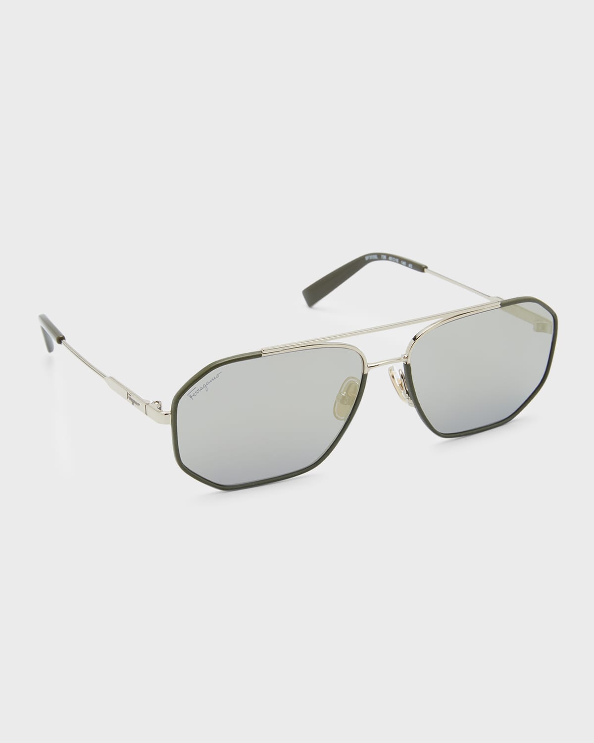 Ferragamo Men's Metal And Leather Navigator Sunglasses In Gold Dark Green