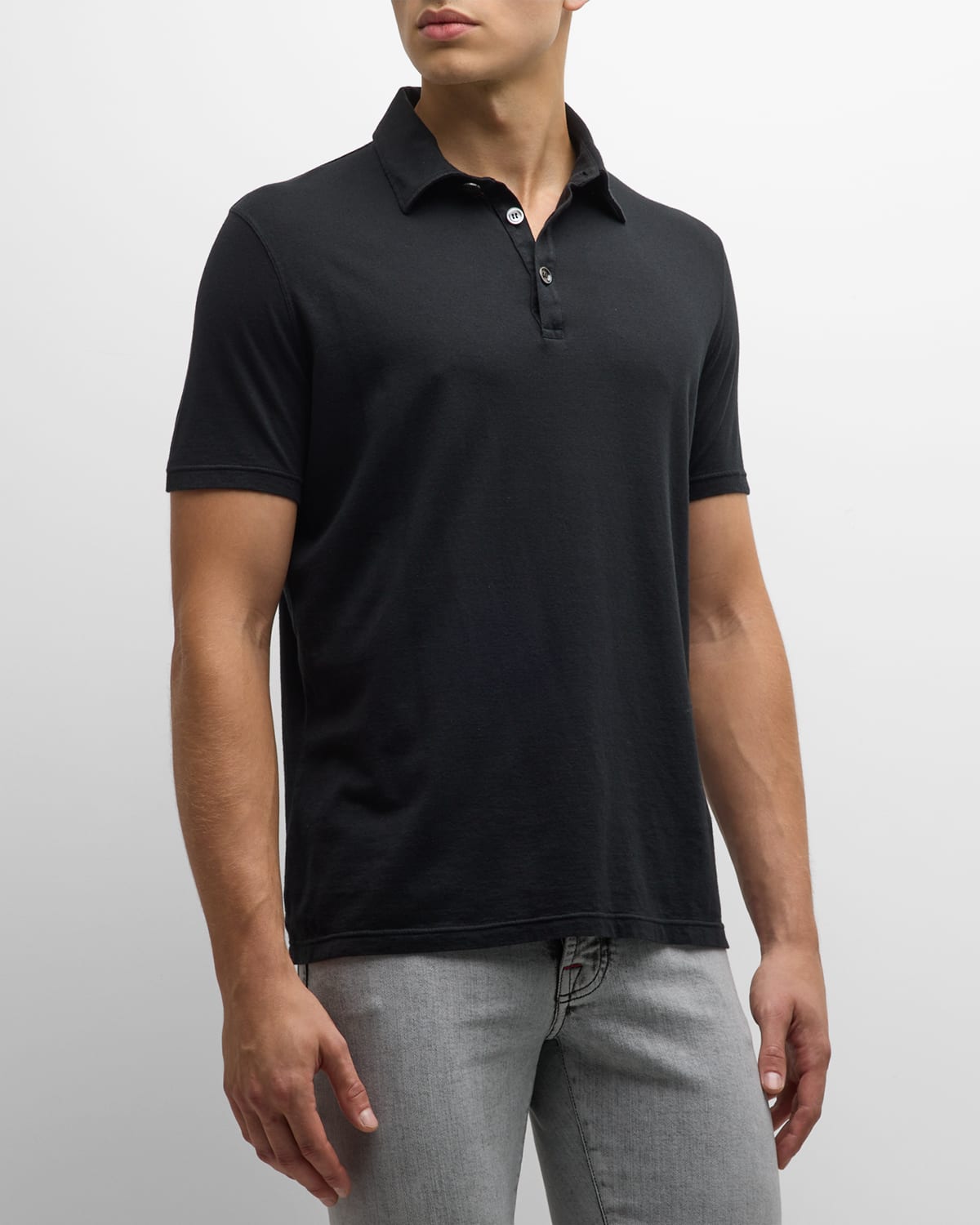 Kiton Men's Cashmere-cotton Polo Shirt In Black