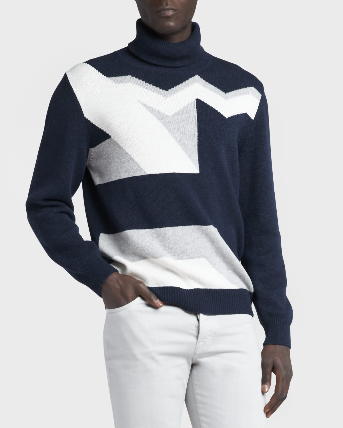 Kiton Men's Cashmere Geometric Turtleneck Sweater In Navy