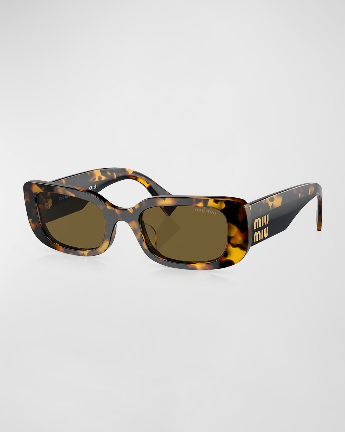 MIU MIU BEVELED LOGO ACETATE RECTANGLE SUNGLASSES