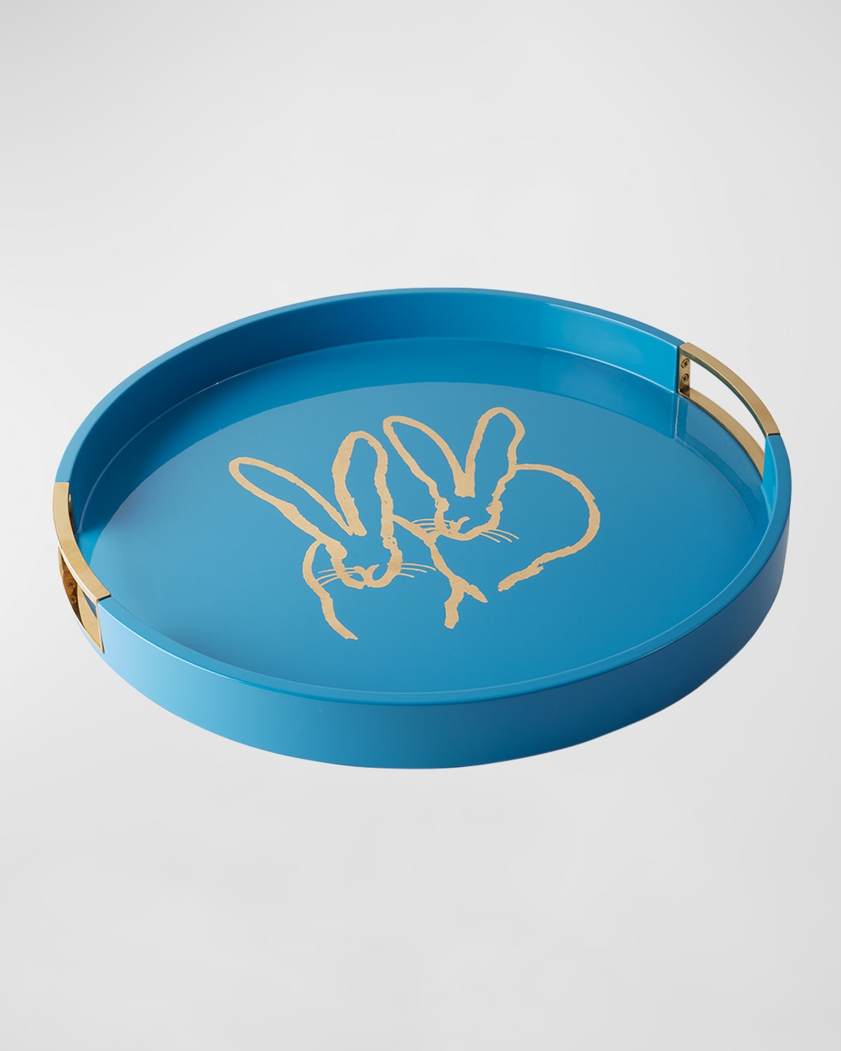 Shop Hunt Slonem Bunny Drinks Lacquer Tray With Brass Handles In Blue