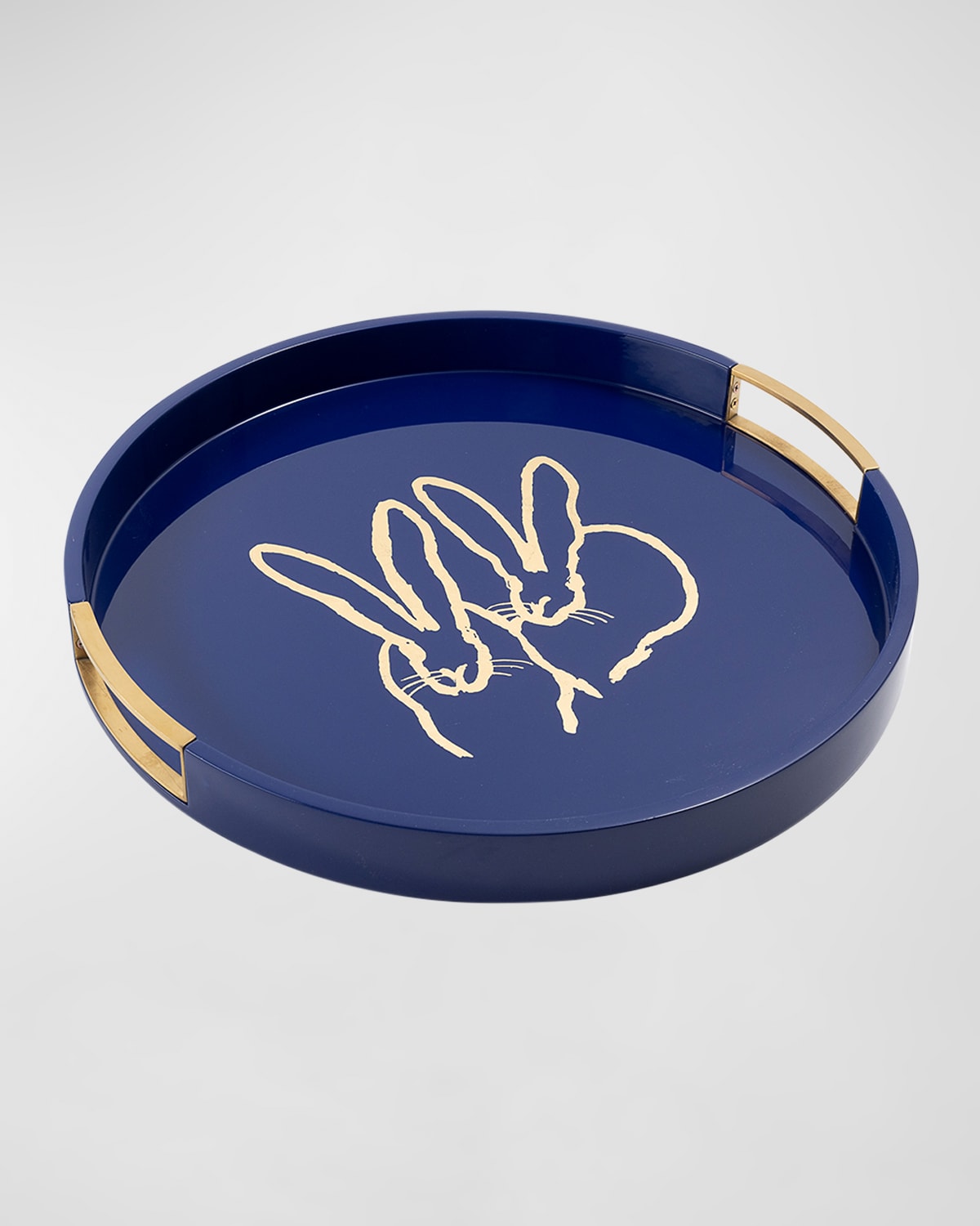 HUNT SLONEM BUNNY DRINKS LACQUER TRAY WITH BRASS HANDLES
