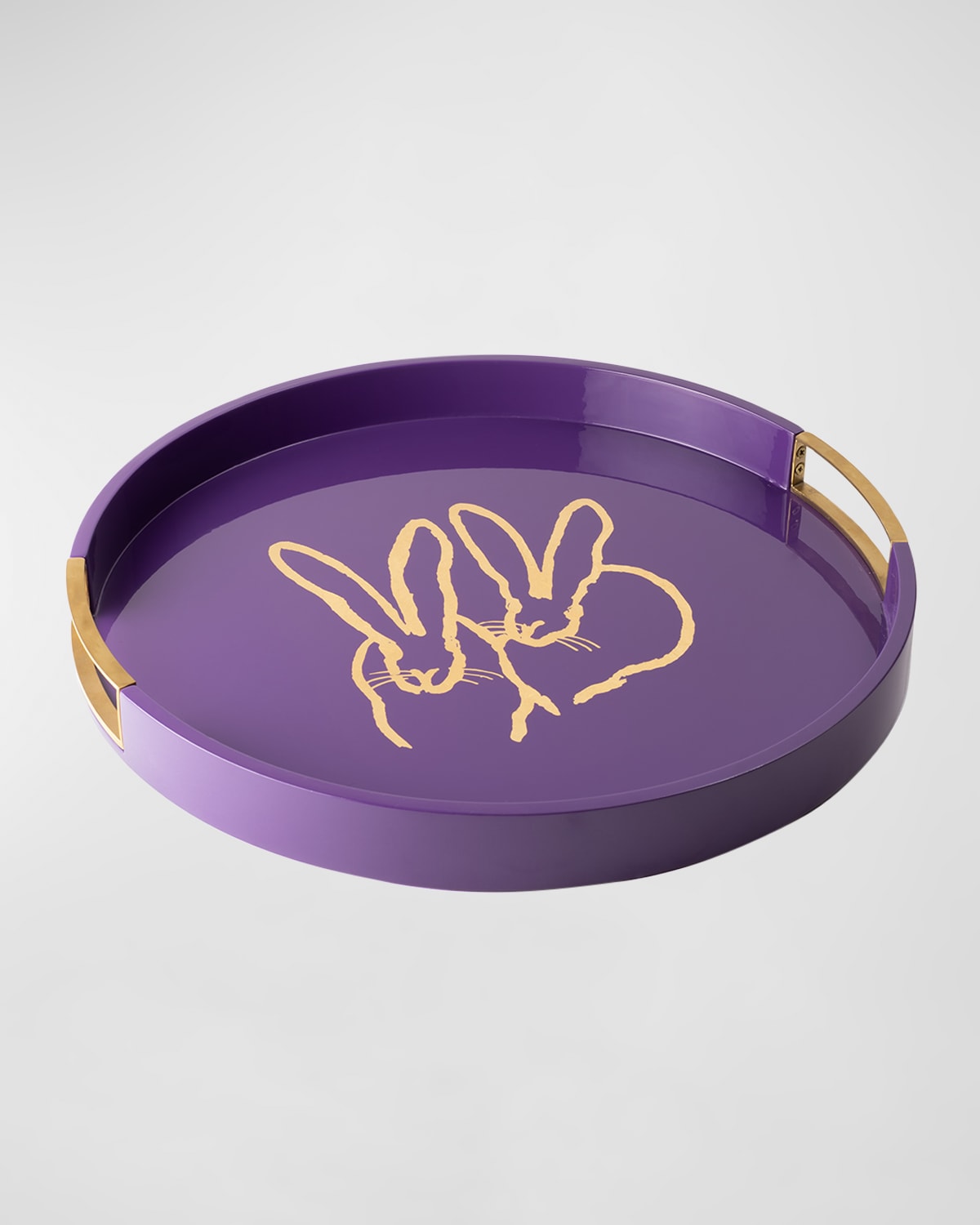 Shop Hunt Slonem Bunny Drinks Lacquer Tray With Brass Handles In Purple